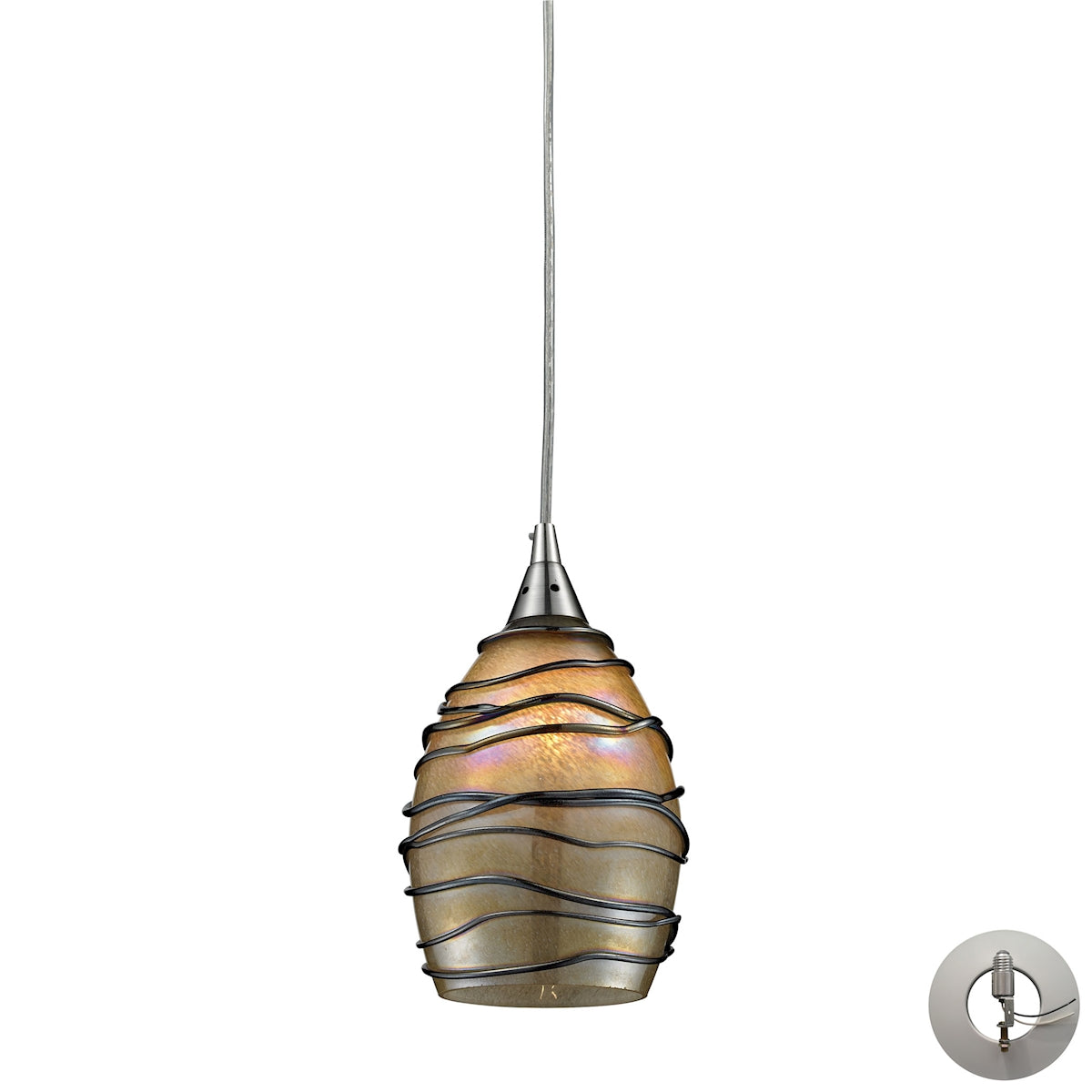 Vines 5'' Wide 1-Light Pendant - Satin Nickel with Tan Glass - Includes Adapter Kit