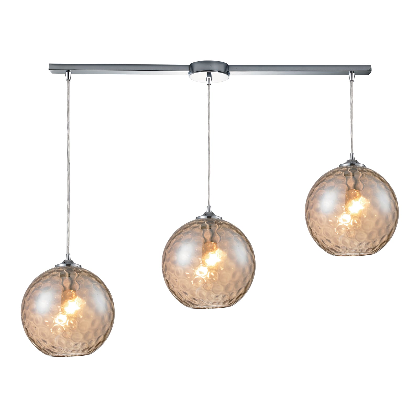 Watersphere 36'' Wide 3-Light Slim Linear Pendant - Polished Chrome with Amber