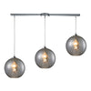 Watersphere 36'' Wide 3-Light Slim Linear Pendant - Polished Chrome with Smoke