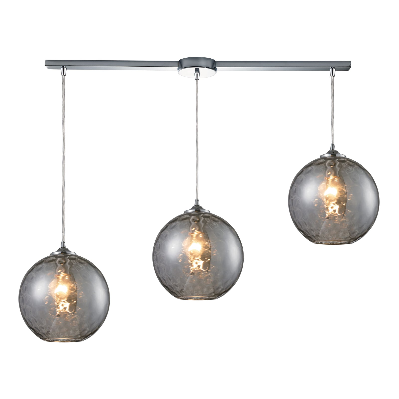 Watersphere 36'' Wide 3-Light Slim Linear Pendant - Polished Chrome with Smoke