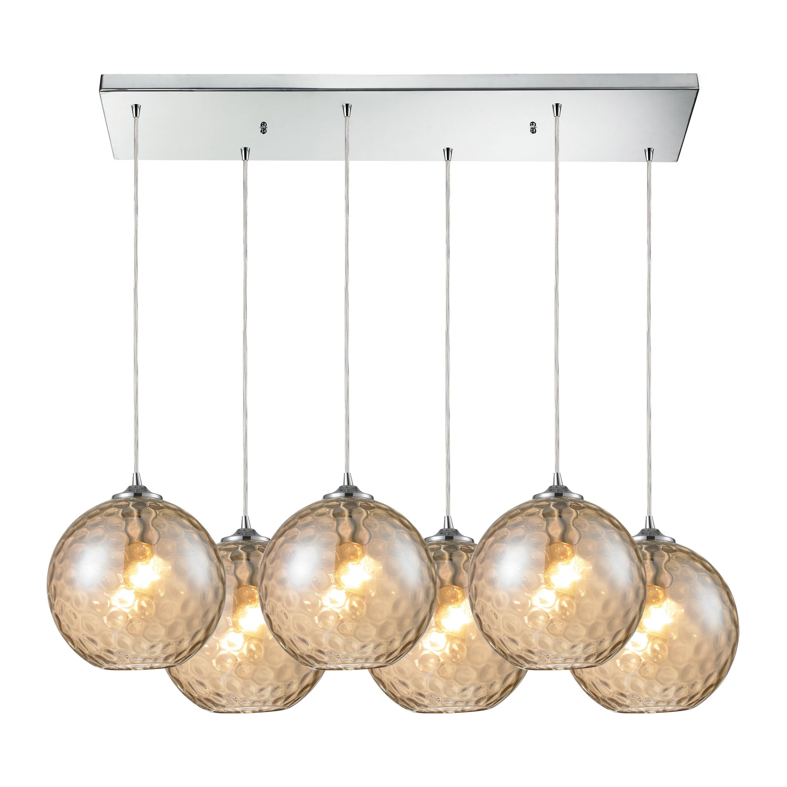 Watersphere 33'' Wide 6-Light Rectangular Pendant - Polished Chrome with Amber
