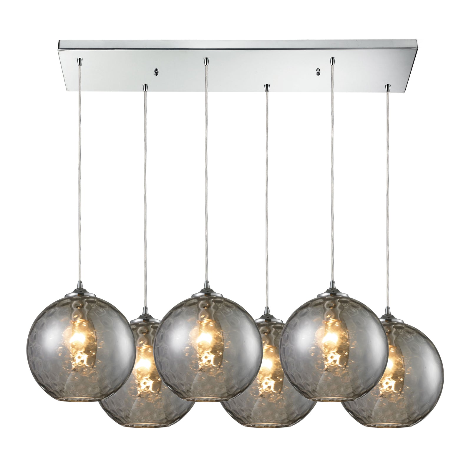 Watersphere 33'' Wide 6-Light Rectangular Pendant - Polished Chrome with Smoke