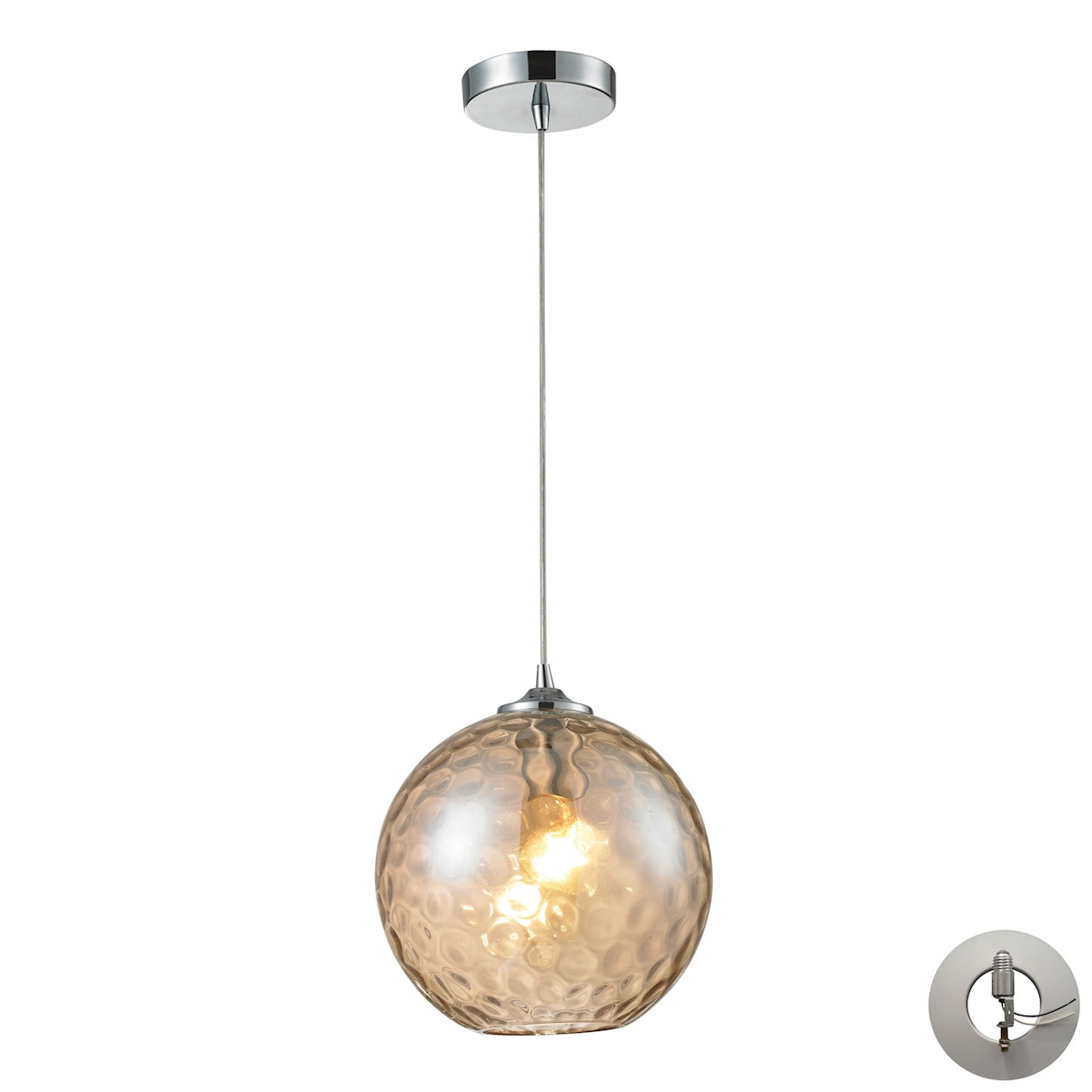 Watersphere 10'' Wide 1-Light Pendant - Polished Chrome with Amber - Includes Adapter Kit