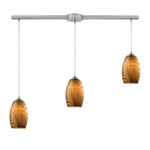 Tidewaters 36'' Wide 3-Light Slim Linear Pendant - Satin Nickel with Amber Glass