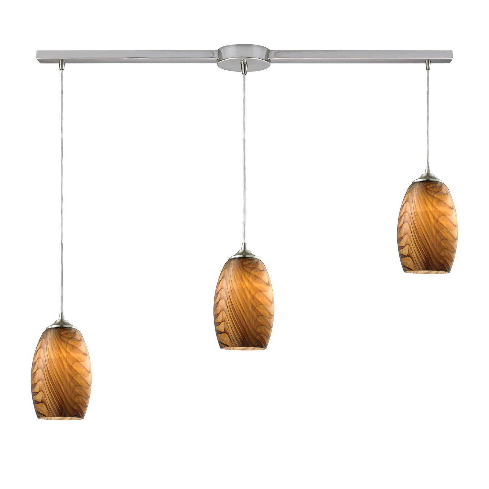 Tidewaters 36'' Wide 3-Light Slim Linear Pendant - Satin Nickel with Amber Glass