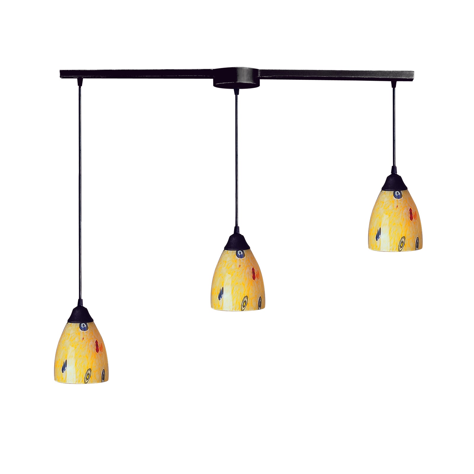 Classico 36'' Wide 3-Light Pendant - Dark Rust with Yellow Blaze Glass