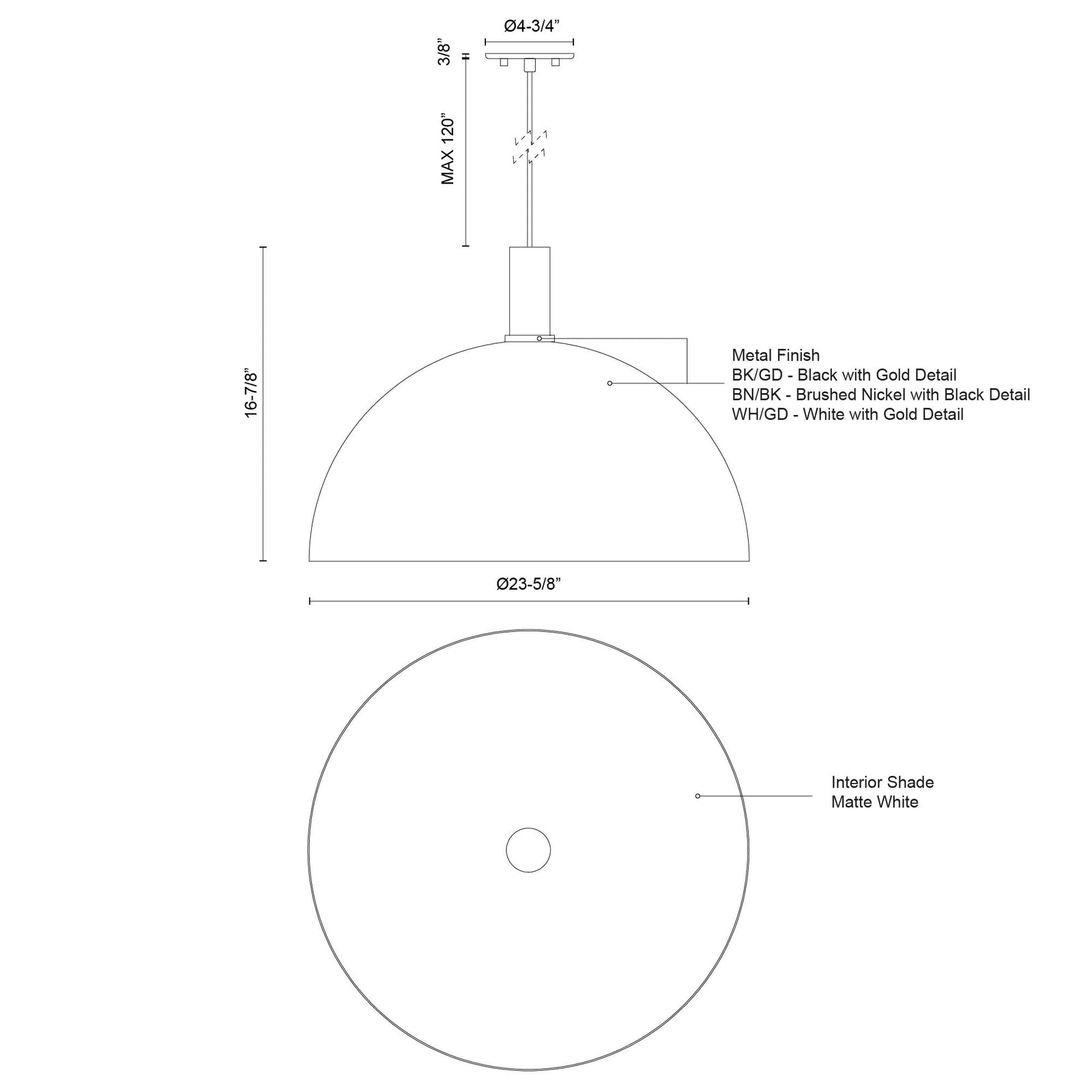 Archibald 24-in White With Gold Detail 1 Light Pendant