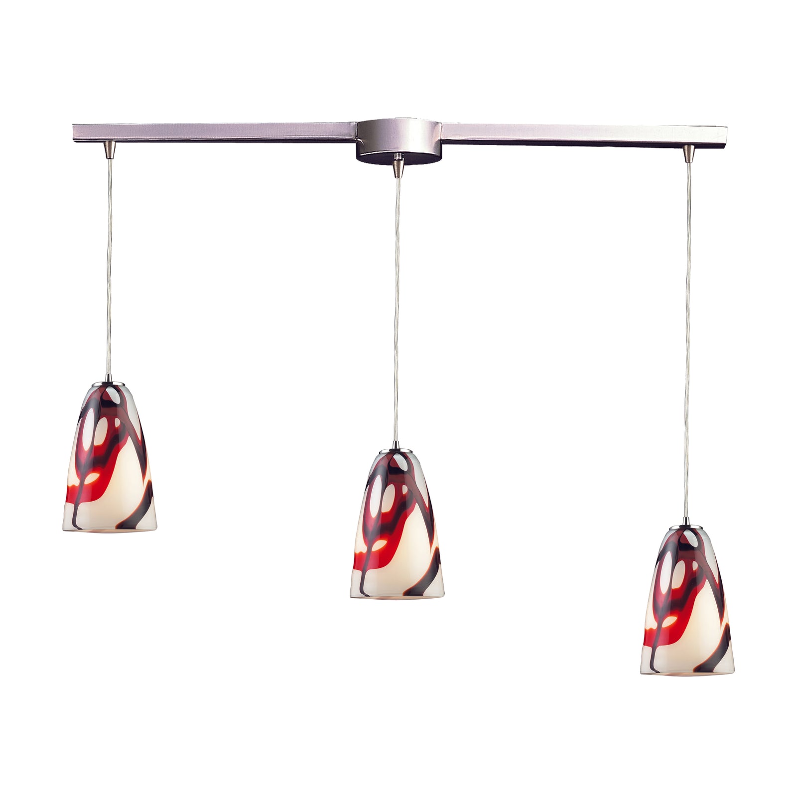 Fuego 36'' Wide 3-Light Linear Pendant - Satin Nickel and Cream White