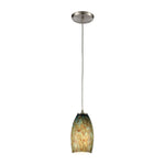 Nature's Collage 5'' Wide 1-Light Mini Pendant - Satin Nickel with Aqua Feathered Glass