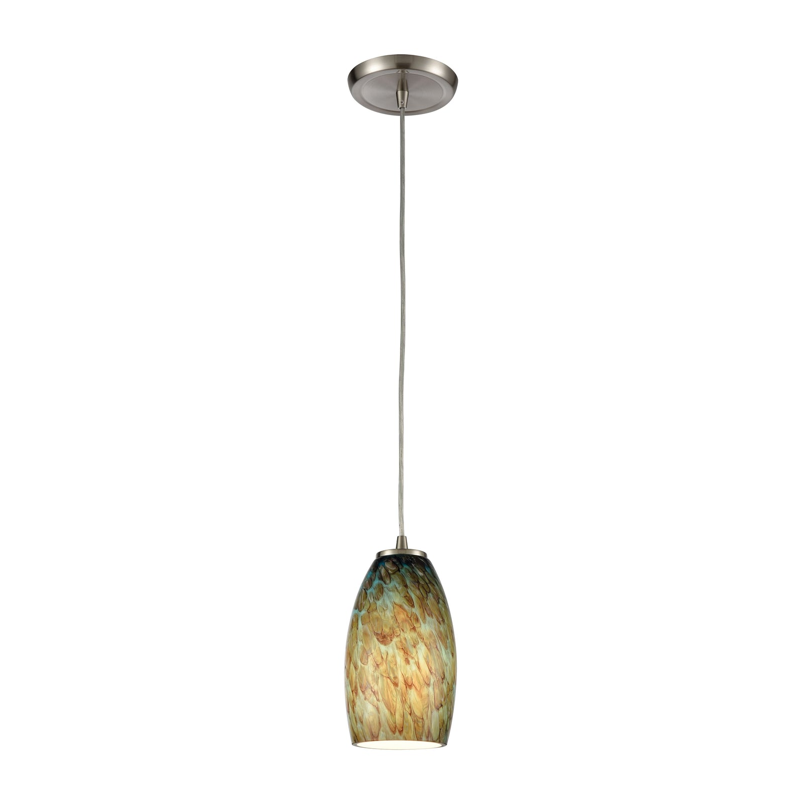 Nature's Collage 5'' Wide 1-Light Mini Pendant - Satin Nickel with Aqua Feathered Glass
