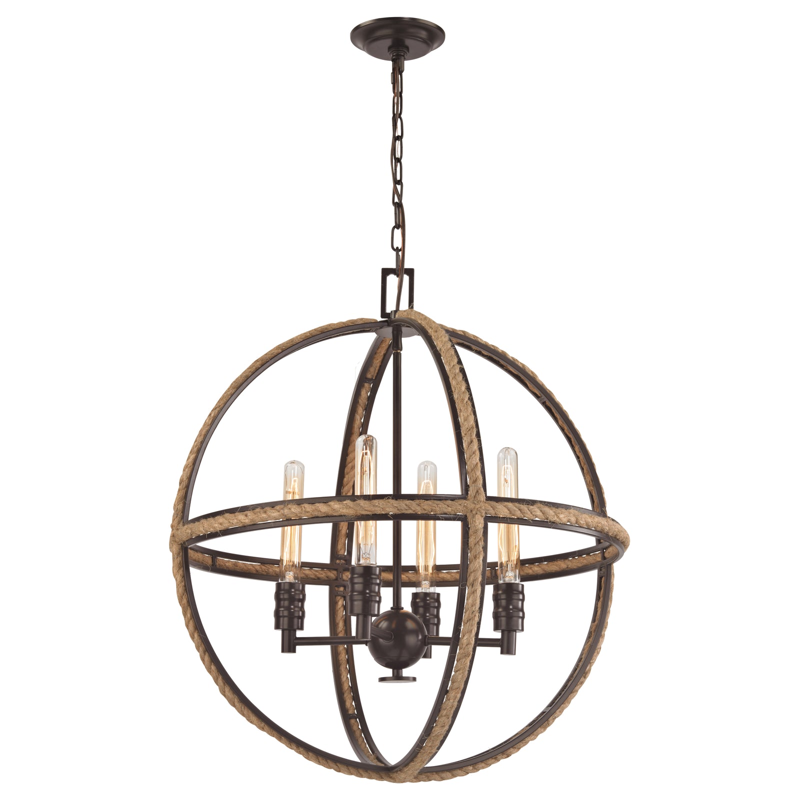 Natural Rope 24'' Wide 4-Light Chandelier - Oil Rubbed Bronze