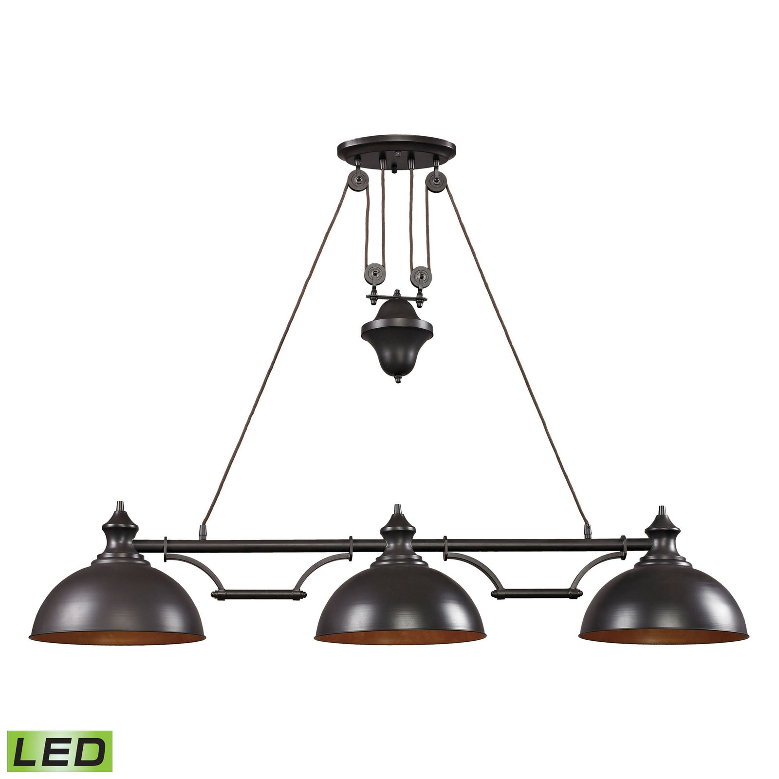 Farmhouse 56'' Wide 3-Light Linear Chandelier - Oiled Bronze - Includes LED Bulb