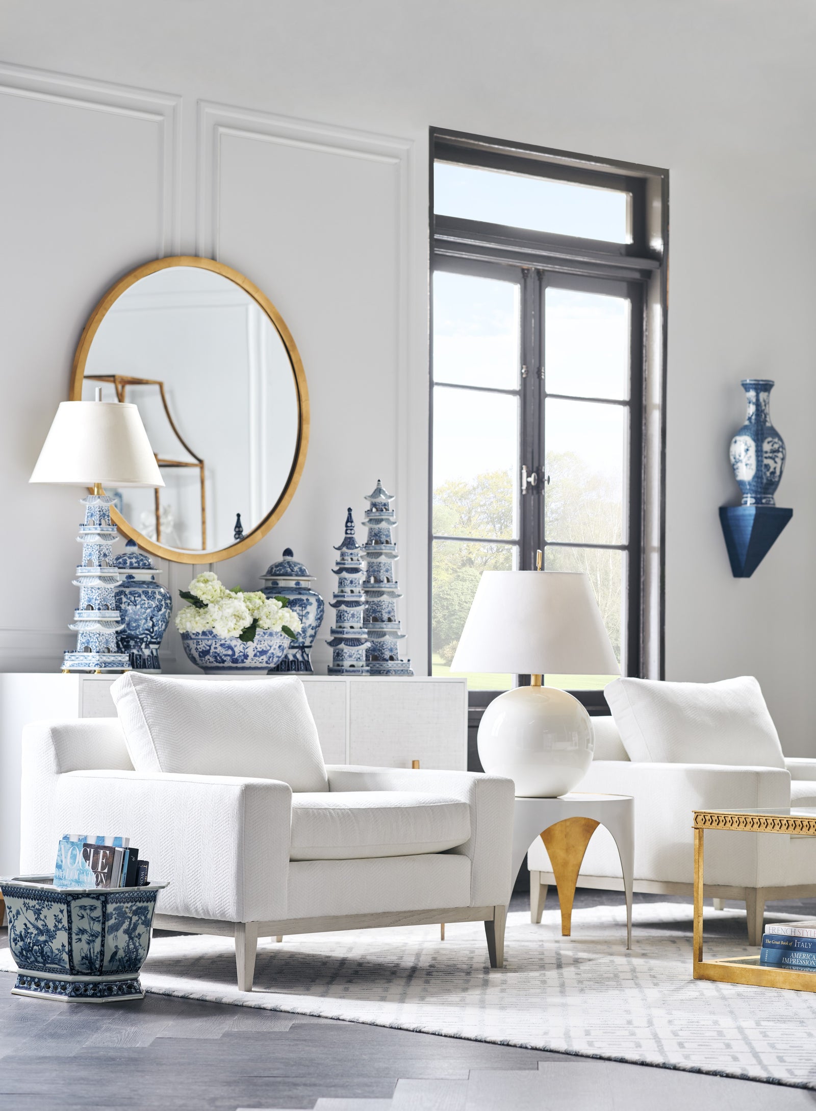 Pagoda Lamp - Blue/White