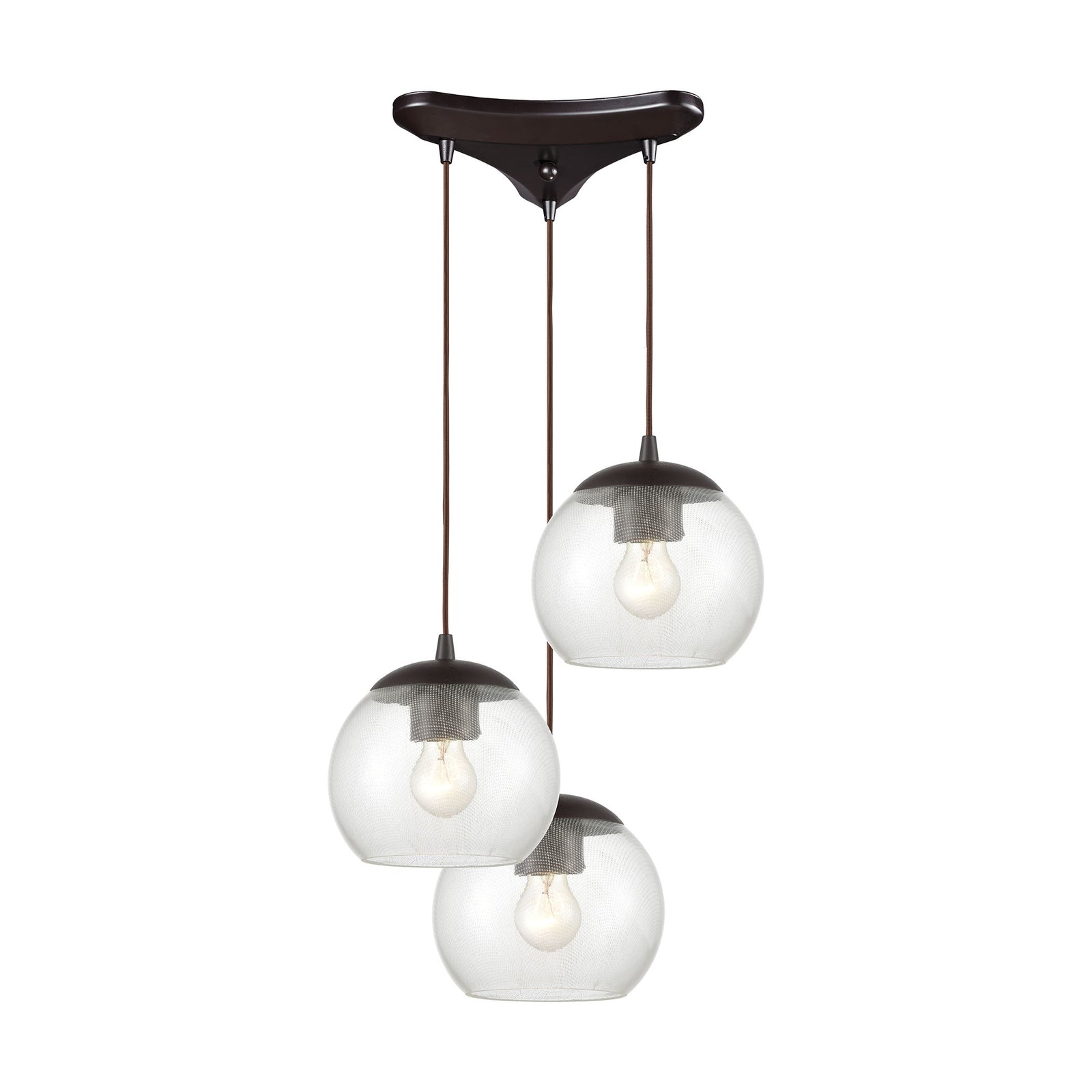 Kendal 12'' Wide 3-Light Triangular Pendant - Oil Rubbed Bronze with Patterned Clear Glass