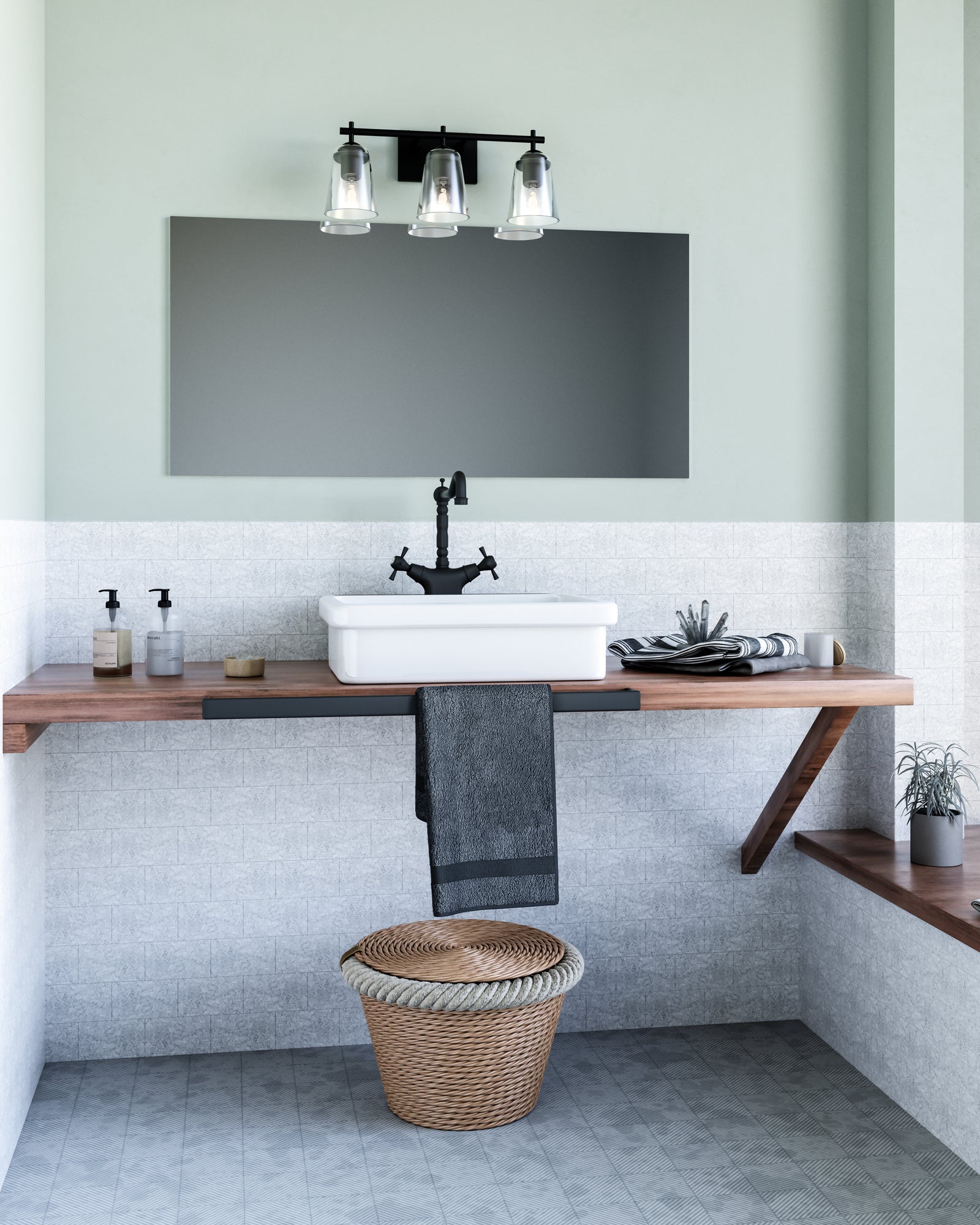 Addison 22-in Clear Glass/Matte Black 3 Lights Vanity