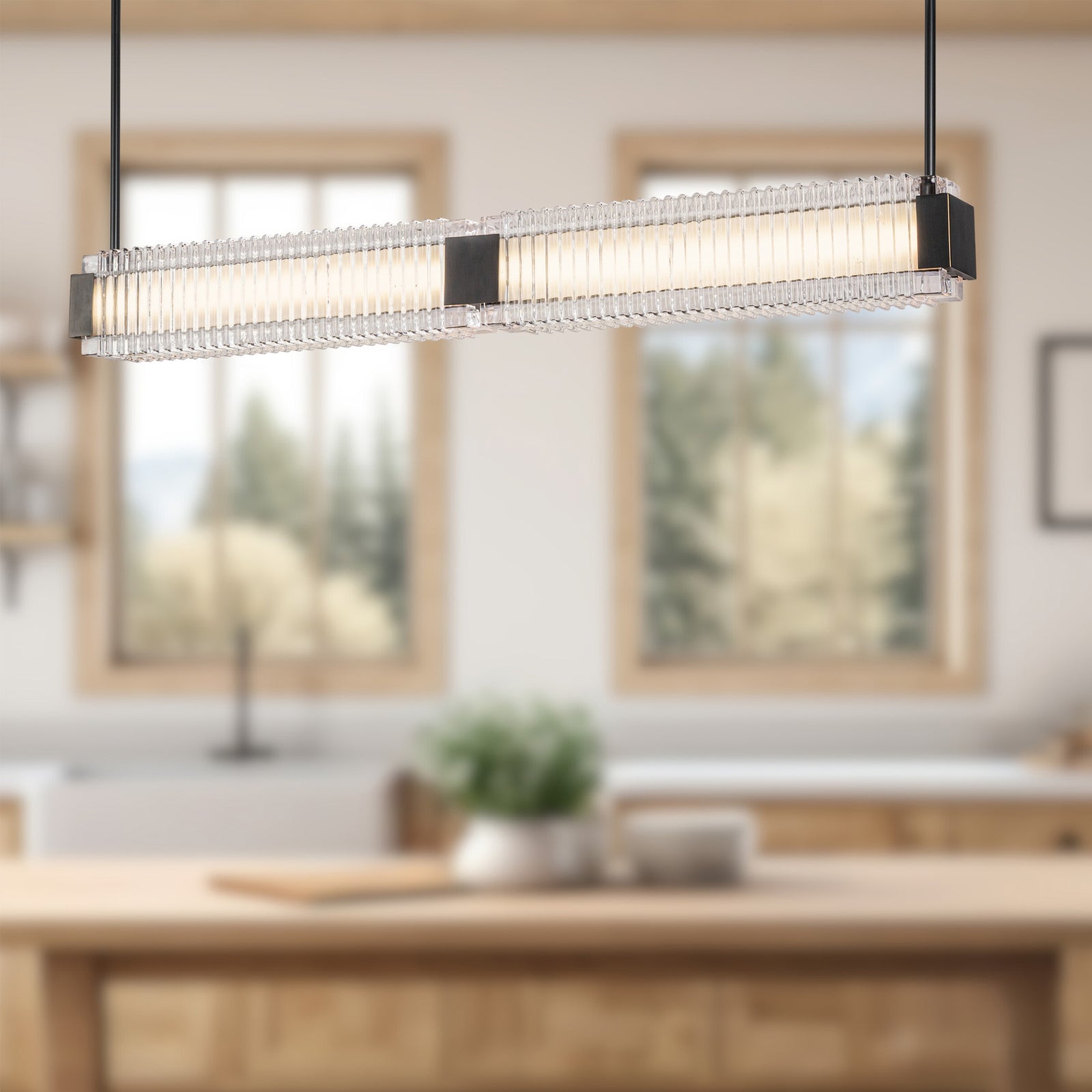 Alai 47-in Urban Bronze/Ribbed Glass LED Linear Pendant