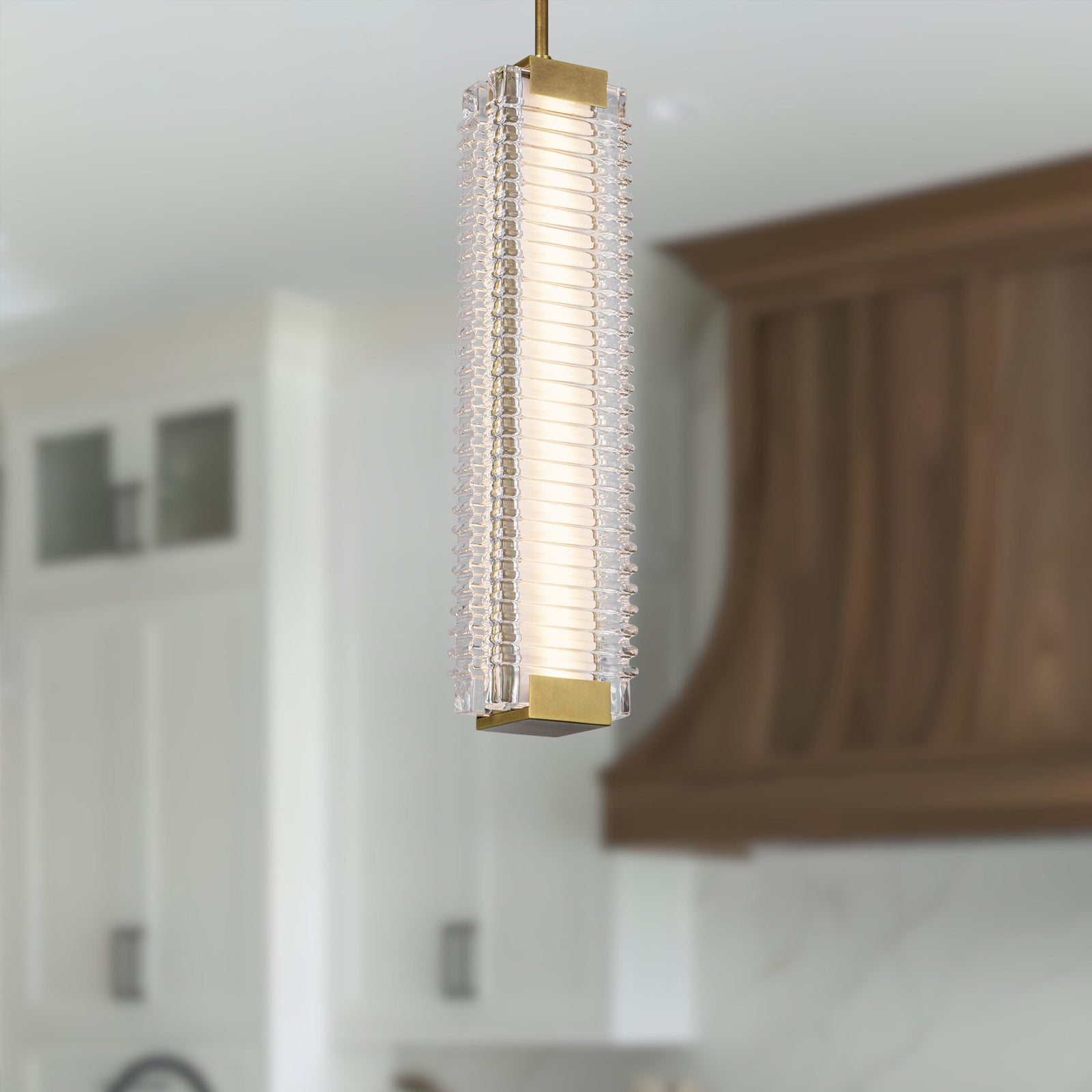 Alai 24-in Vintage Brass/Ribbed Glass LED Pendant
