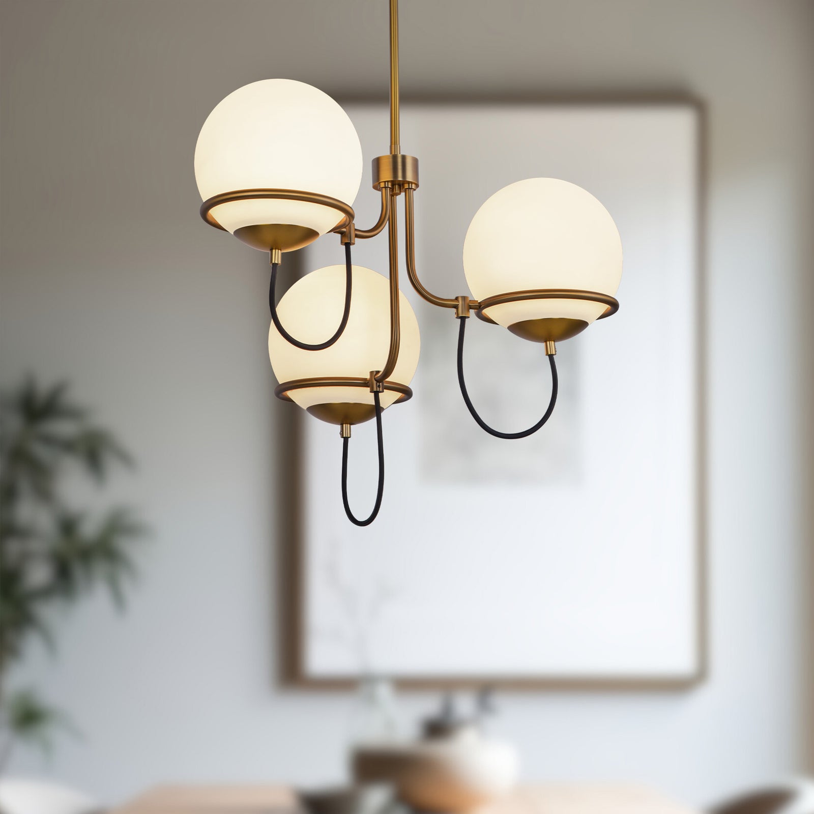 Alba 23-in Aged Brass/Opal Glass 3 Lights Chandelier