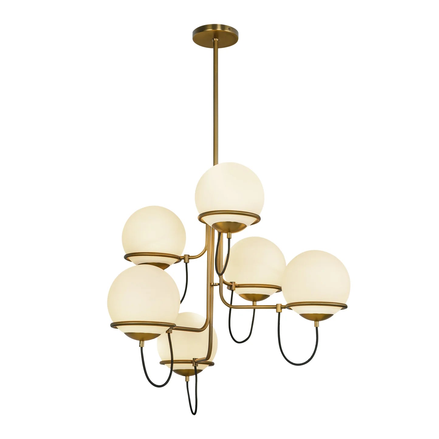 Alba 32-in Aged Gold / Opal Glass 6 Lights Chandelier