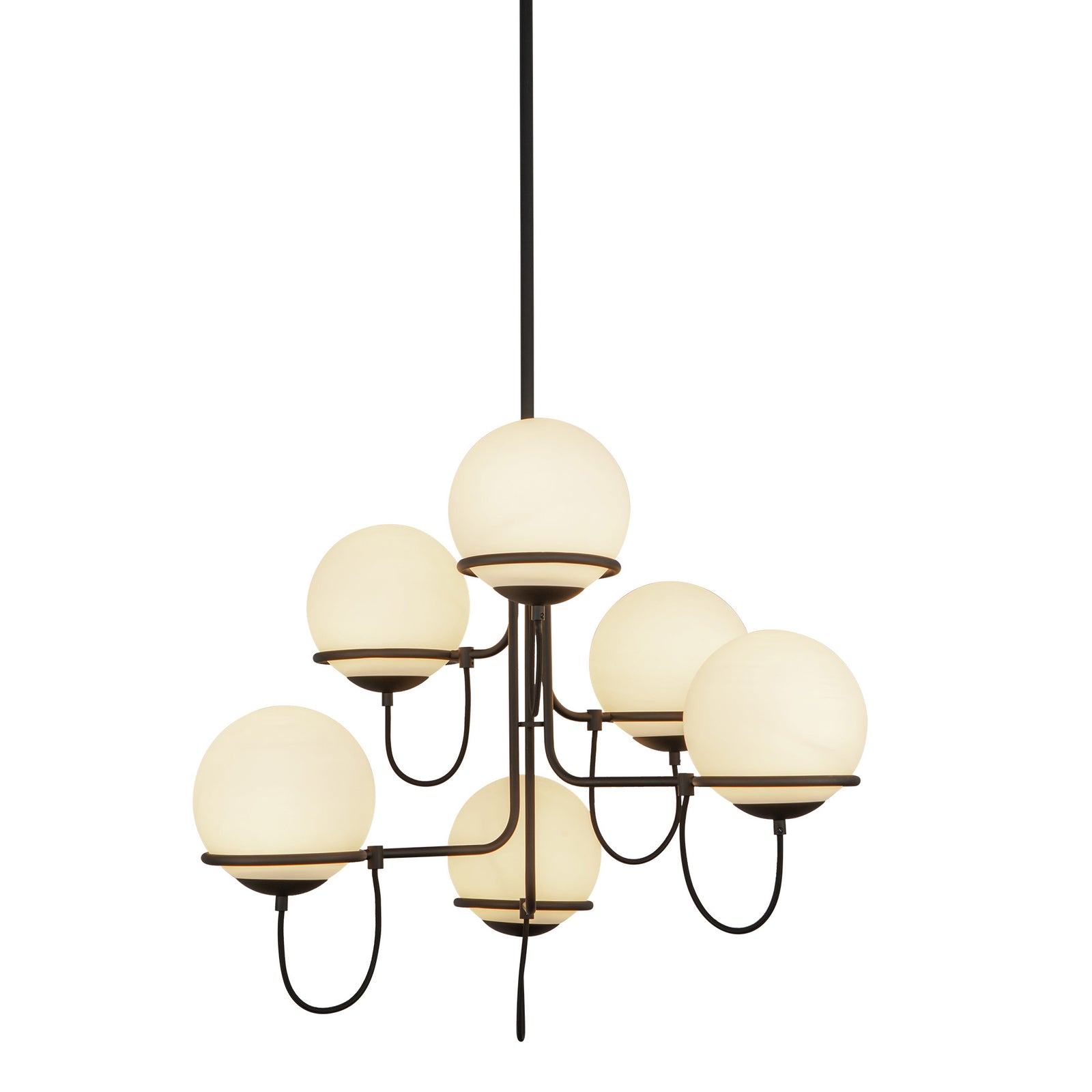 Alba 32-in Matte Black/Opal Glass 6 Lights Chandelier