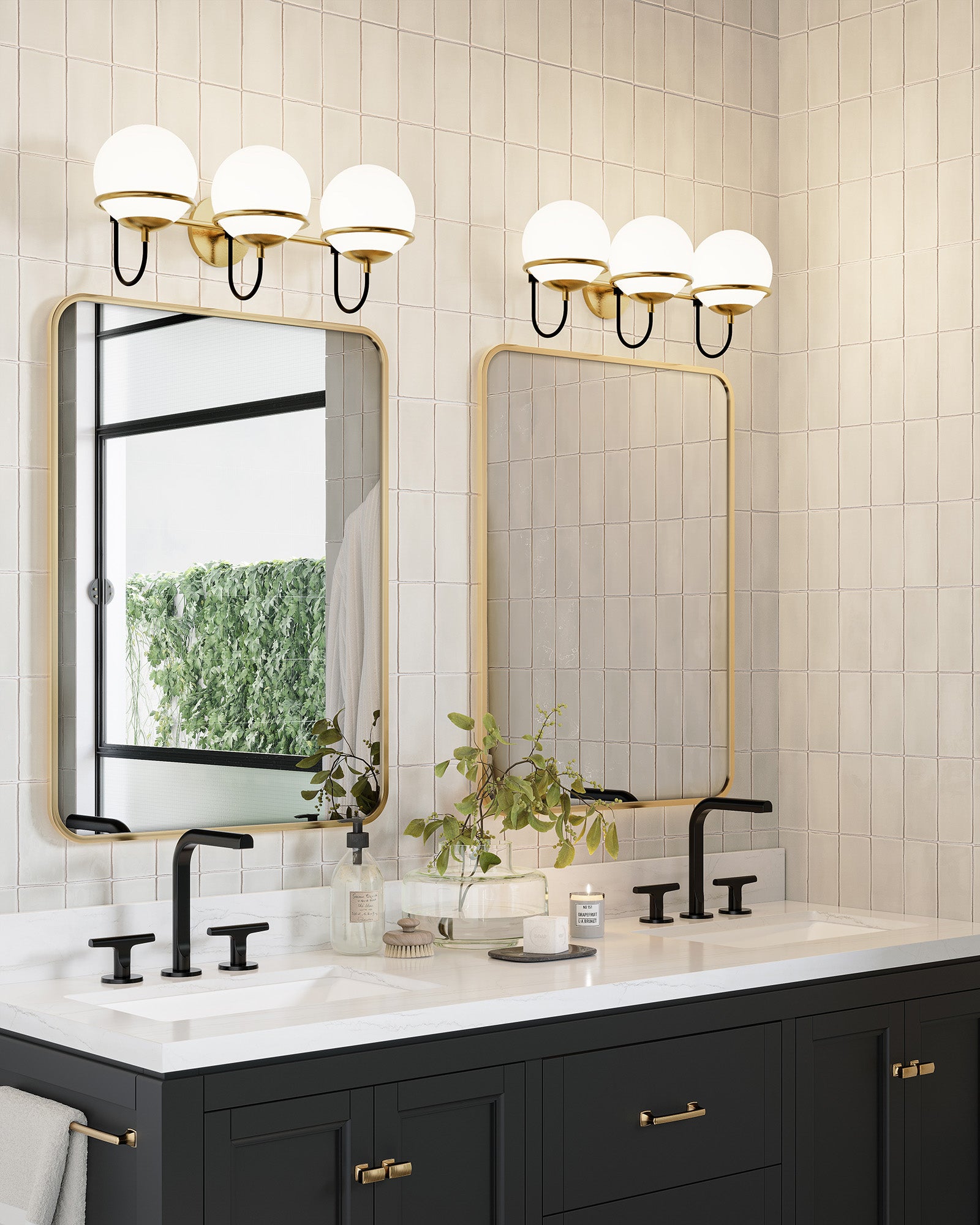 Alba 24-in Aged Brass/Opal Glass 3 Lights Wall Vanity