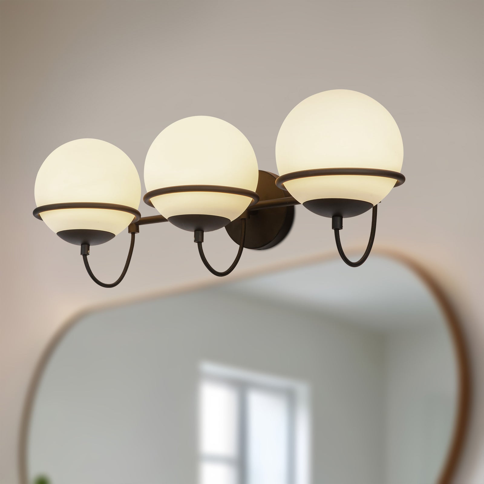 Alba 24-in Matte Black/Opal Glass 3 Lights Wall Vanity