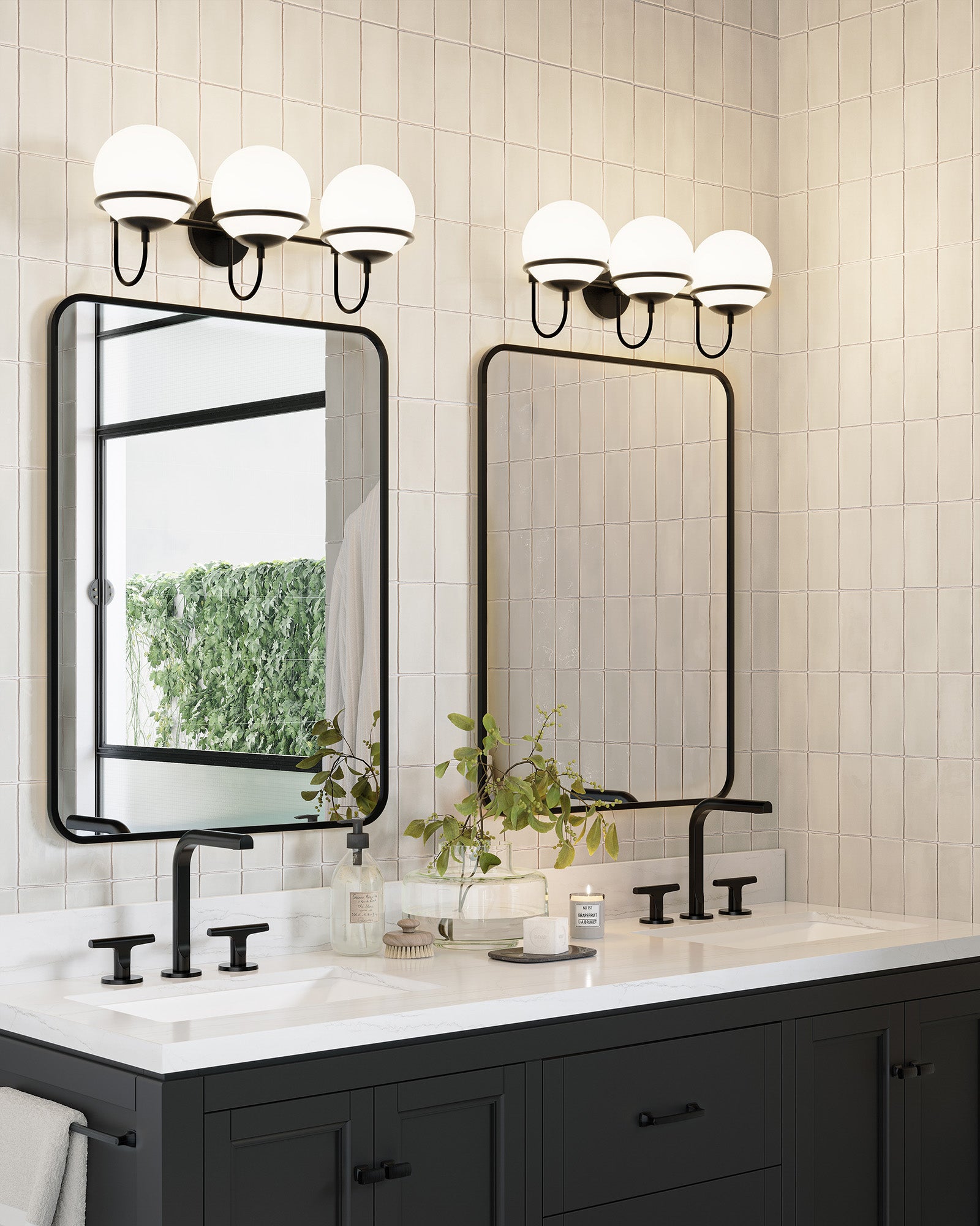 Alba 24-in Matte Black/Opal Glass 3 Lights Wall Vanity