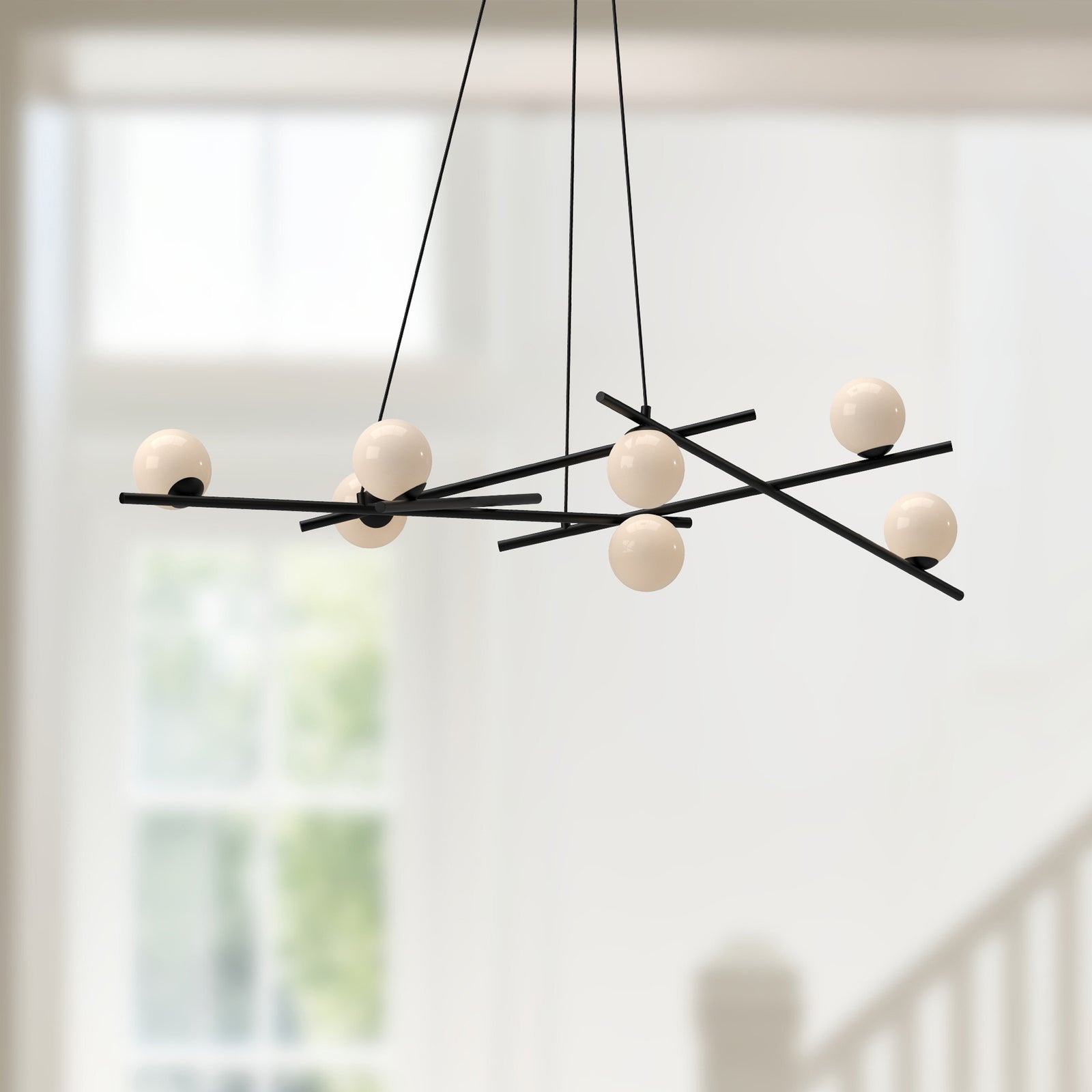 Amara 54-in Black/Glossy Opal Glass LED Chandelier