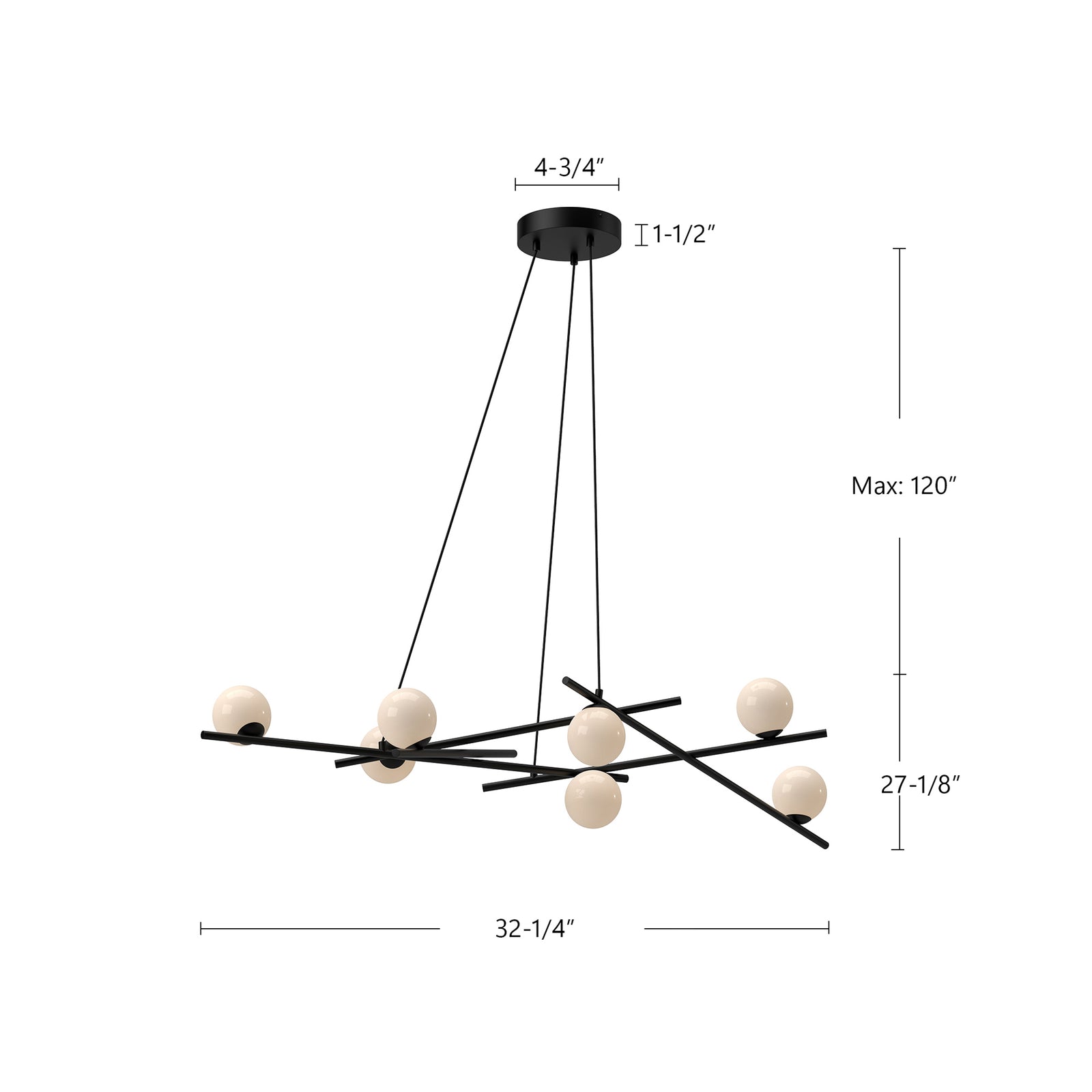 Amara 54-in Black/Glossy Opal Glass LED Chandelier