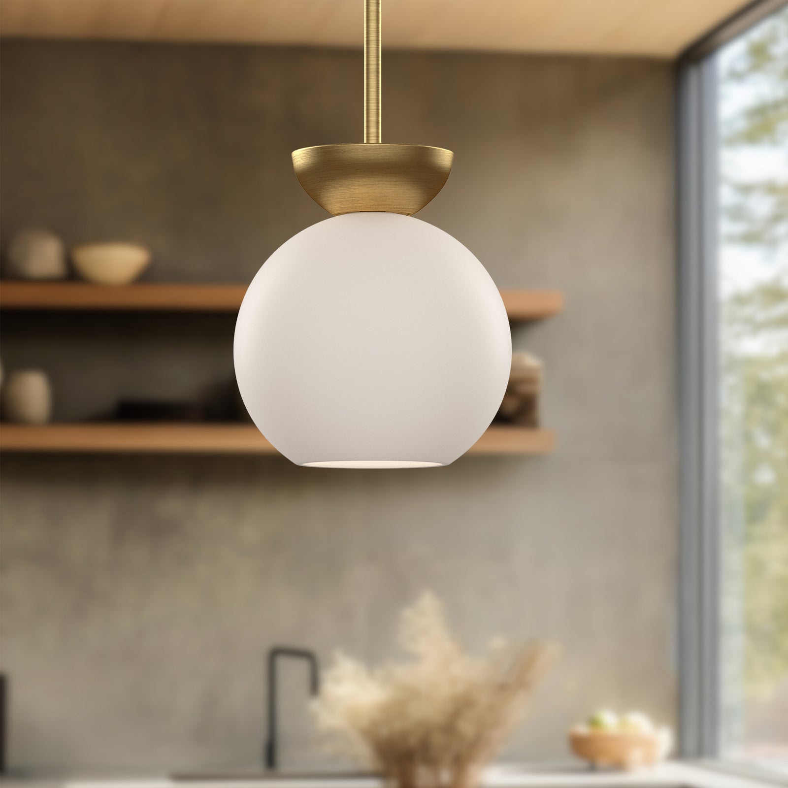 Arcadia 8-in Brushed Gold/Opal Glass 1 Light Pendant