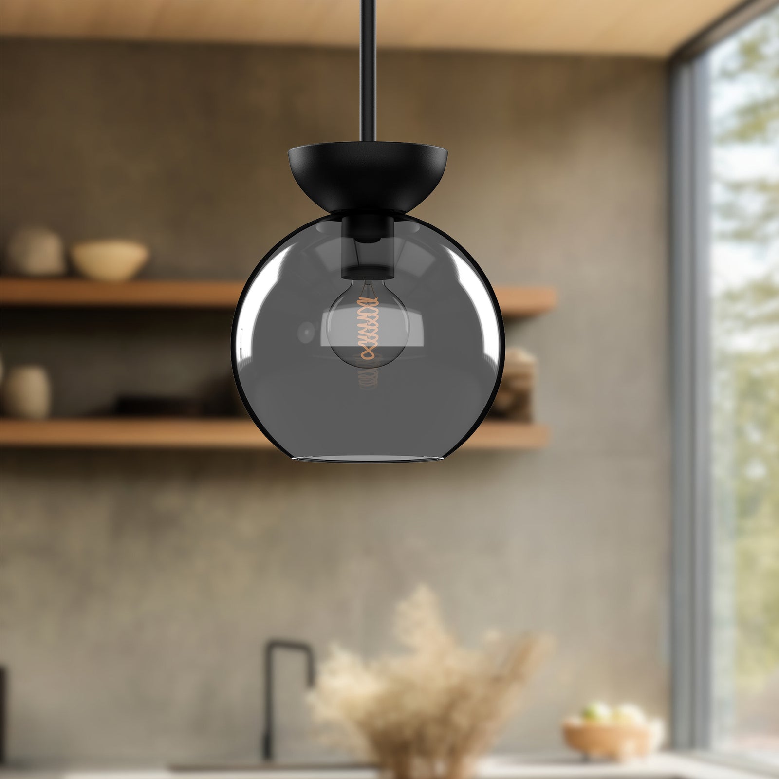 Arcadia 8-in Black/Smoked 1 Light Pendant