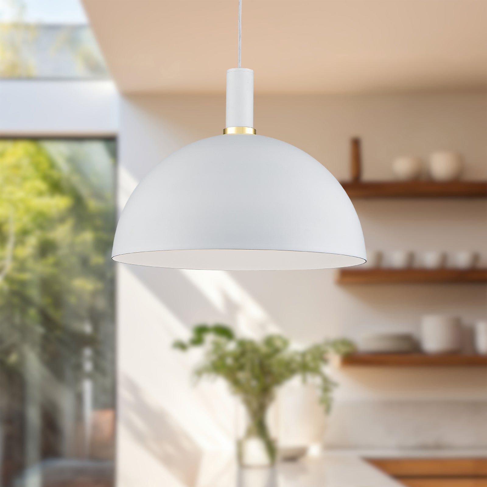Archibald 16-in White With Gold Detail 1 Light Pendant