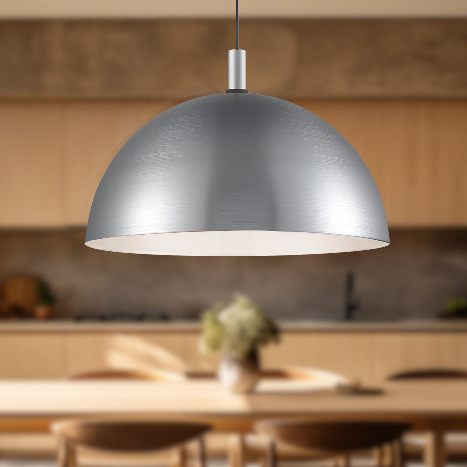 Archibald 32-in Brushed Nickel With Black Detail 1 Light Pendant