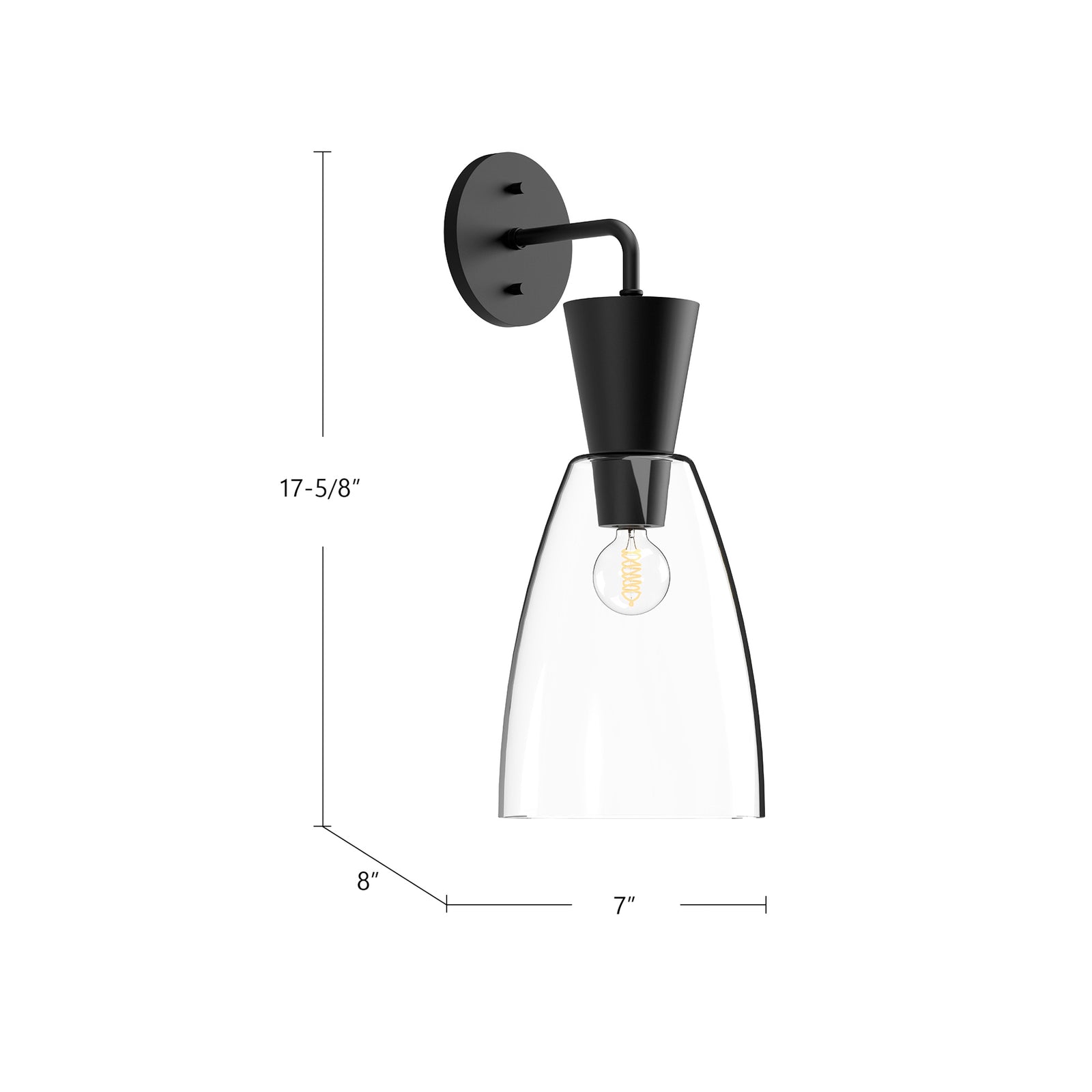 Arlo 7-in Clear Glass/Matte Black 1 Light Wall/Vanity