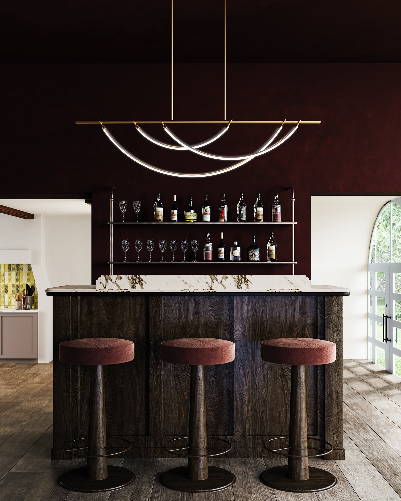 Aryas 48-in Vintage Brass LED Linear Pendant