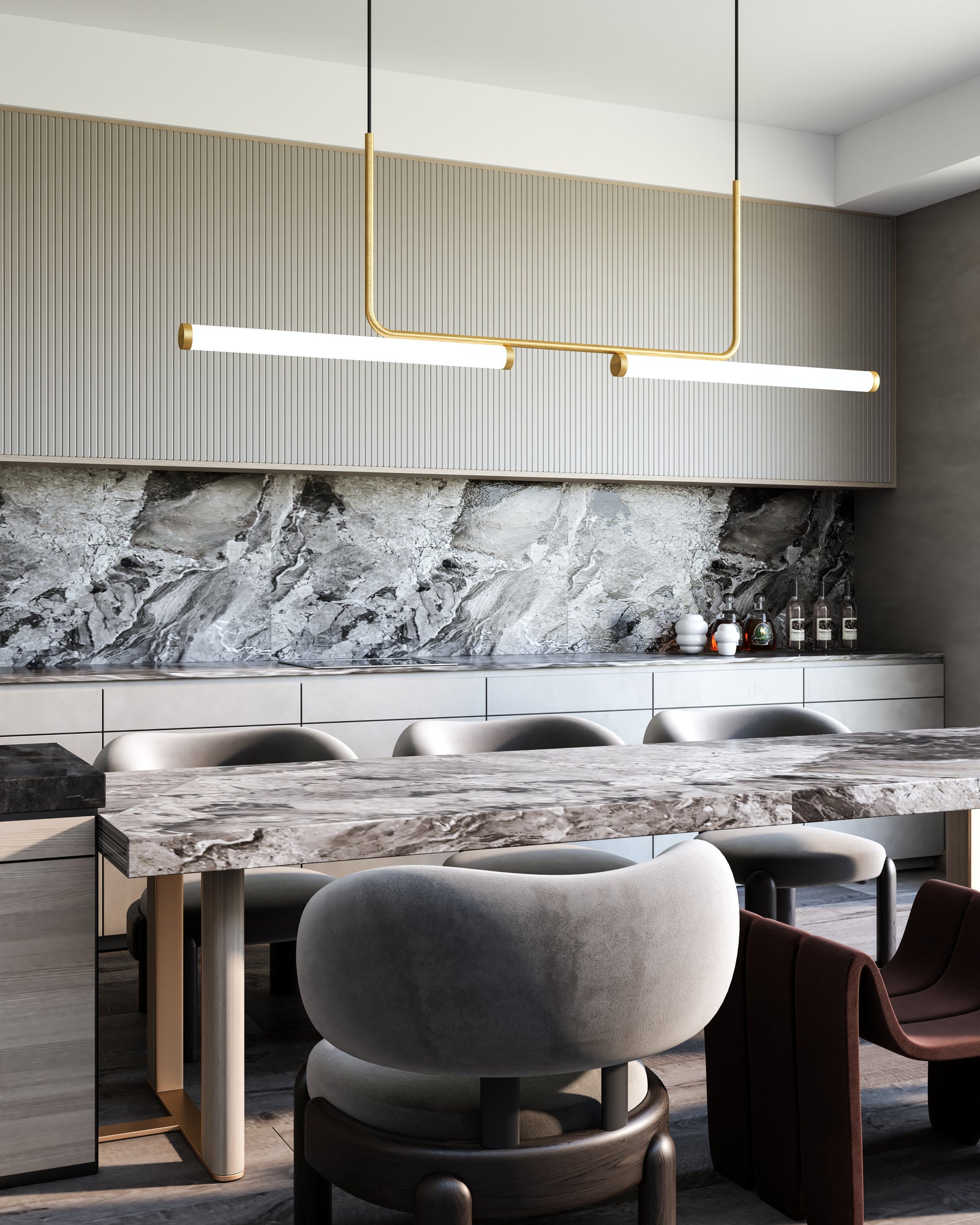 Vesper 73-in Brushed Gold LED Linear Pendant