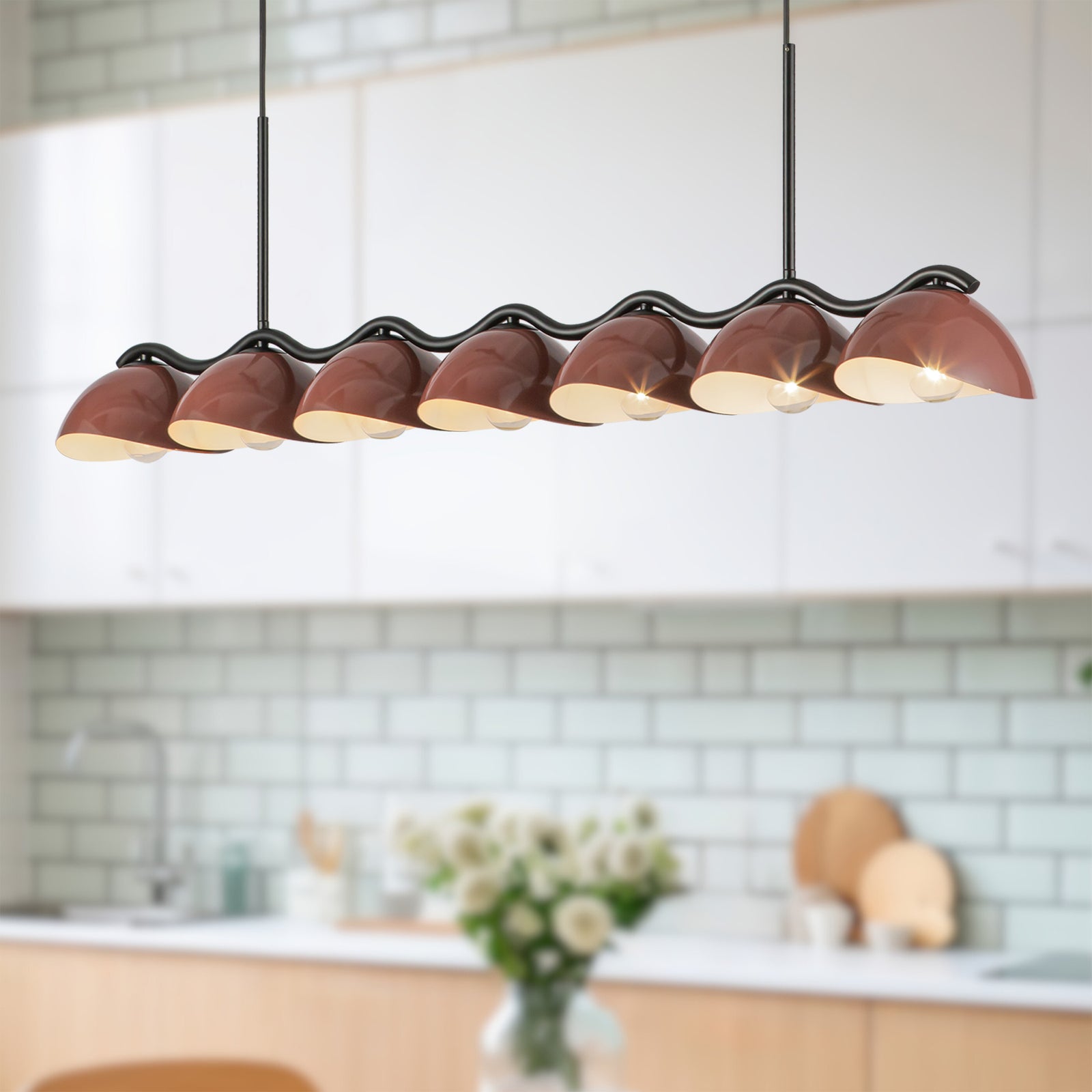 Atlas 42-in Black/Burgundy Socket Linear Pendant