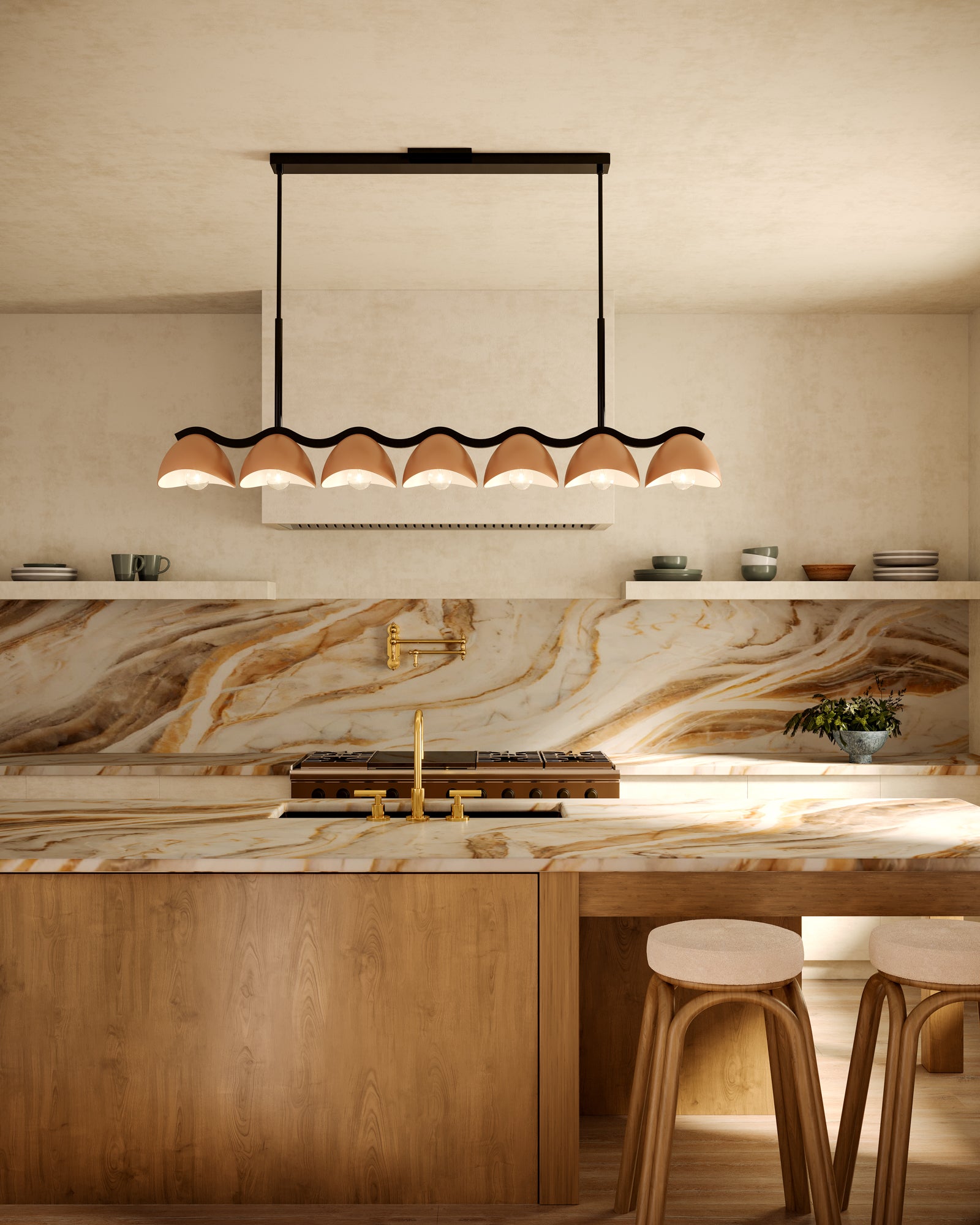 Atlas 42-in Black/Peach Socket Linear Pendant