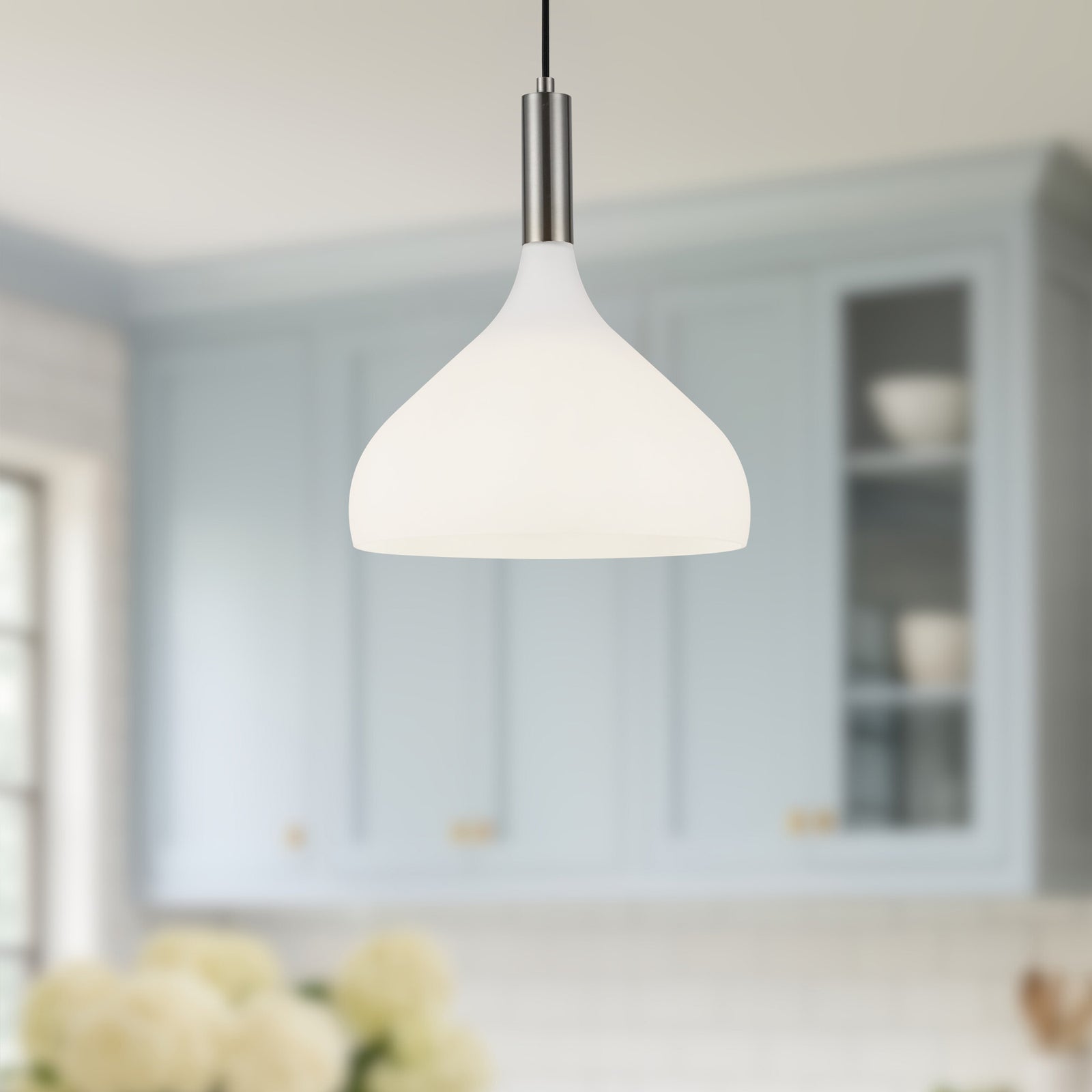 Belleview 12-in Brushed Nickel/Opal Glass 1 Light Pendant