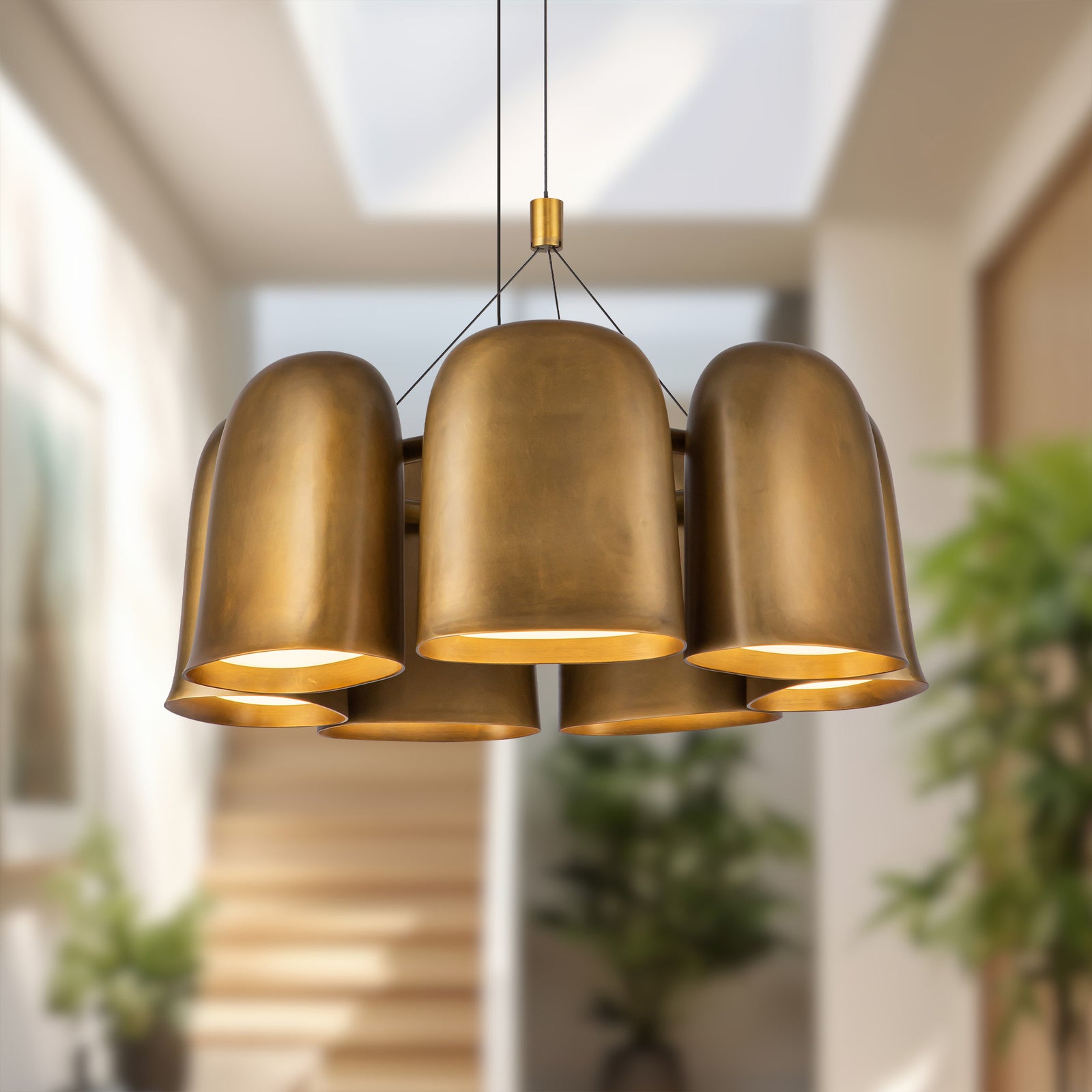 Bell 20-in Vintage Brass LED Chandelier