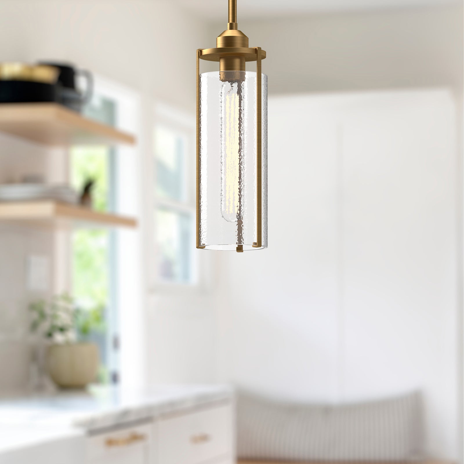 Belmont 5-in Aged Gold/Clear Water Glass 1 Light Pendant