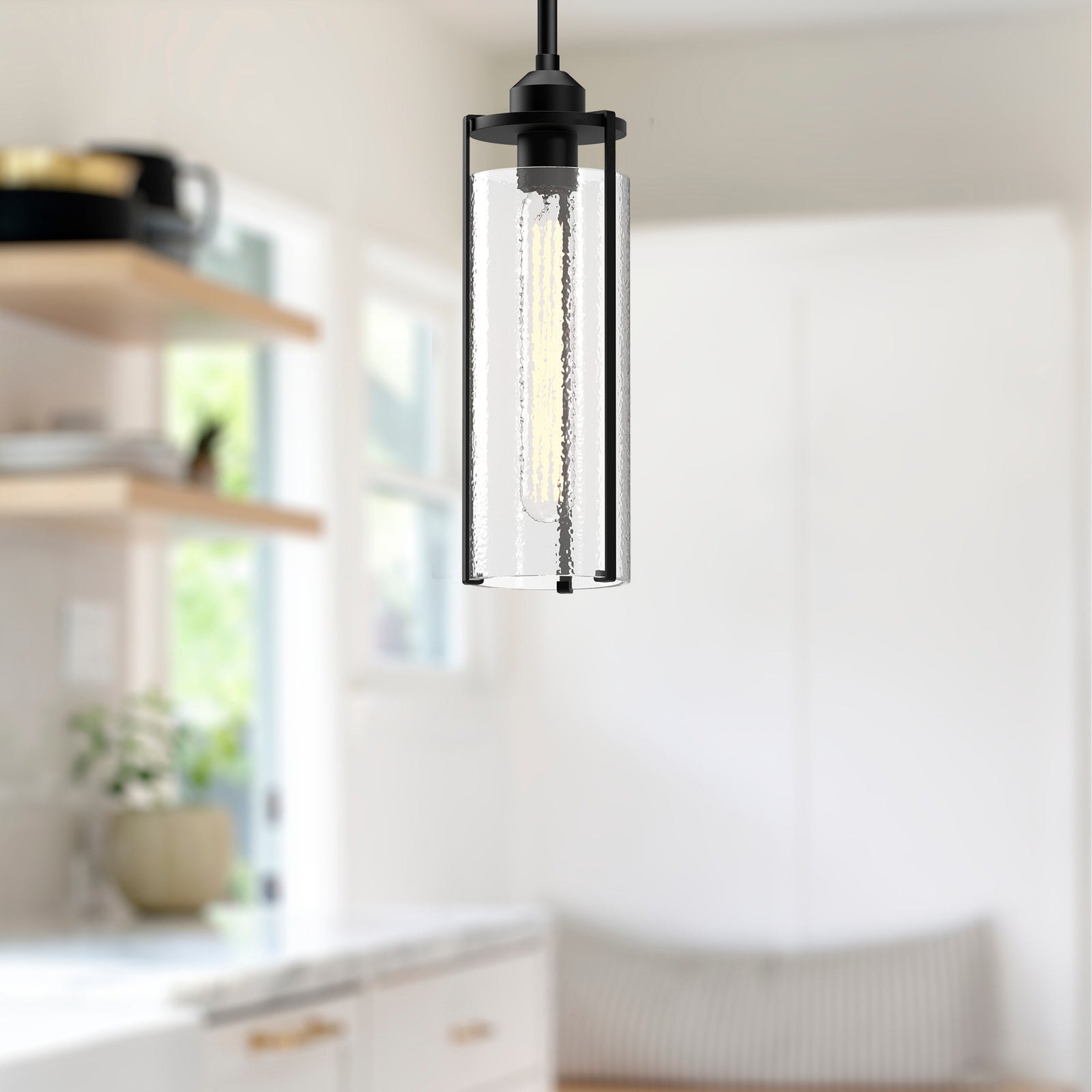 Belmont 5-in Clear Water Glass/Matte Black 1 Light Pendant