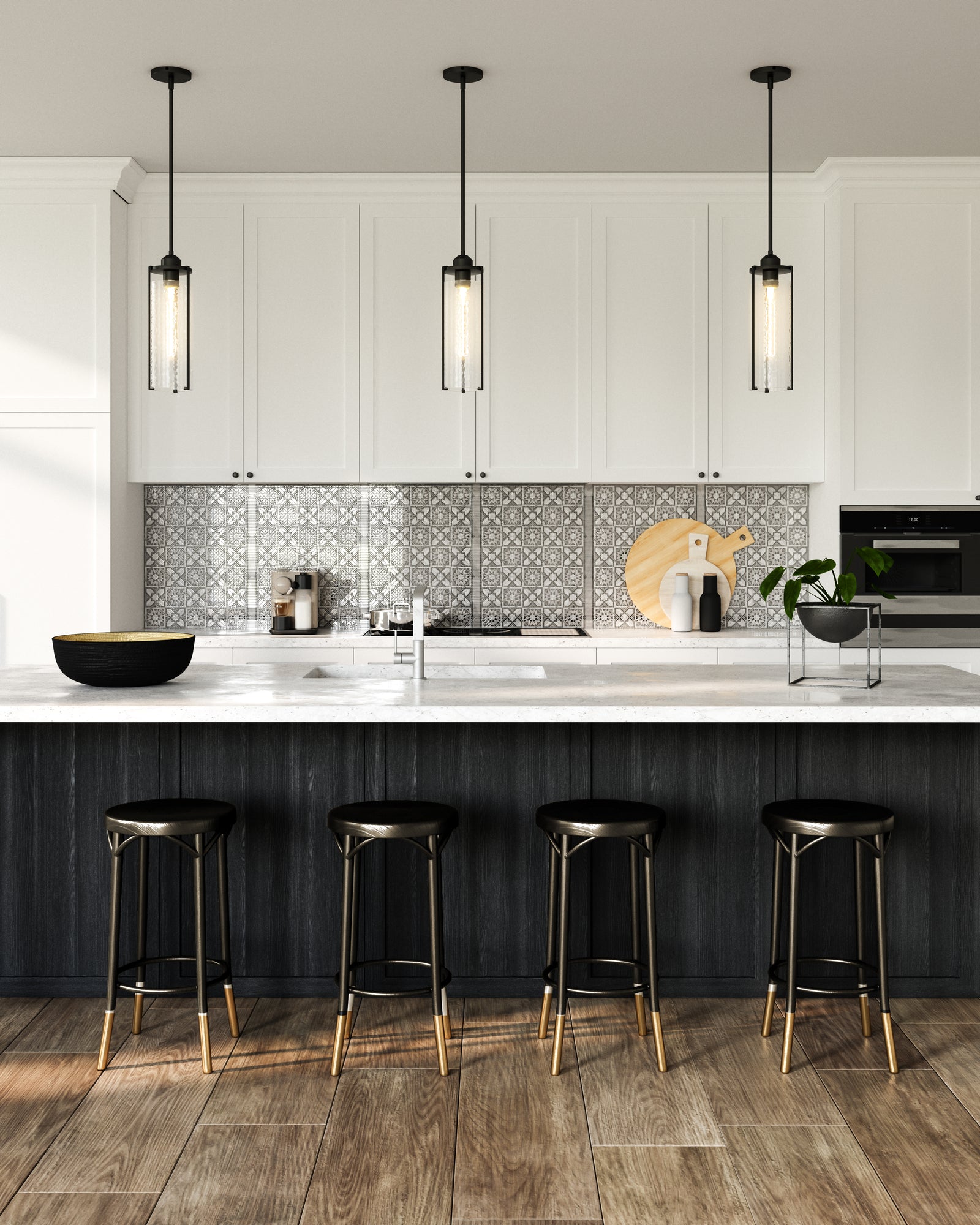 Belmont 5-in Clear Water Glass/Matte Black 1 Light Pendant