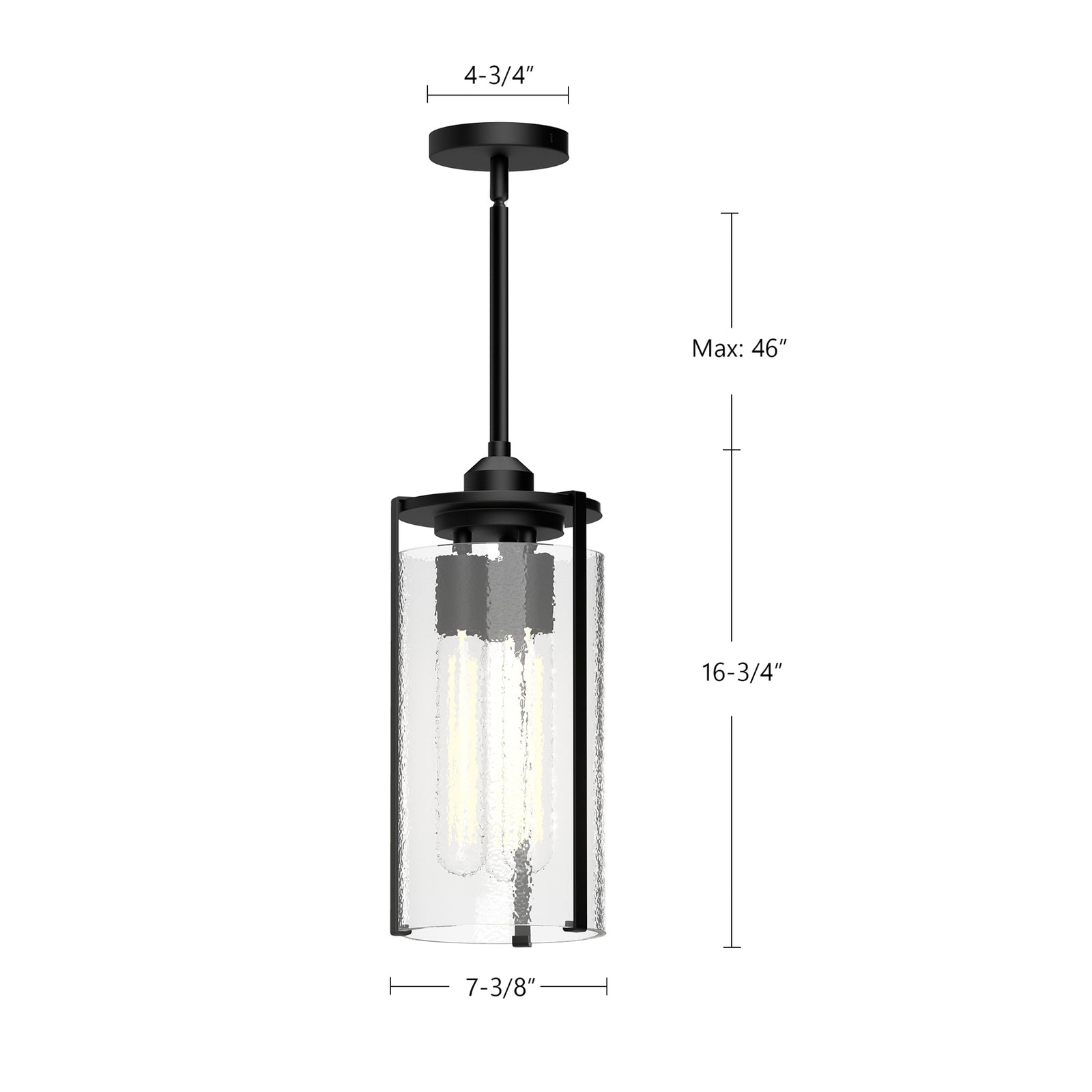 Belmont 7-in Clear Water Glass/Matte Black 3 Lights Pendant