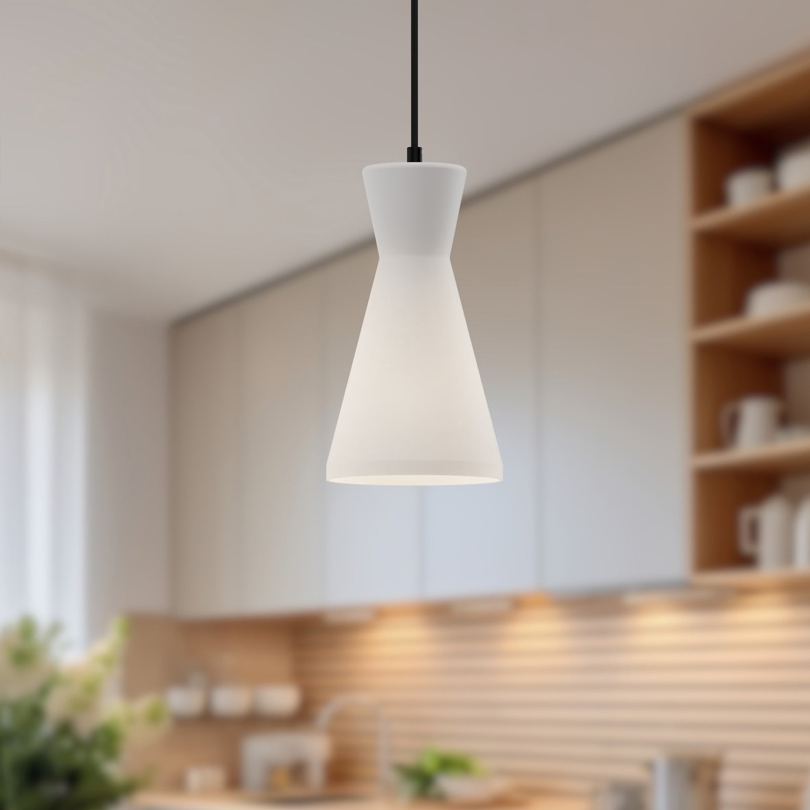 Betty 6-in Matte Black/Opal Glass 1 Light Pendant