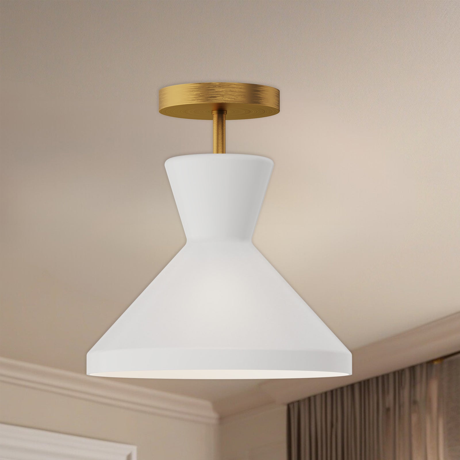 Betty 10-in Aged Gold/Opal Glass 1 Light Semi Flush Mount