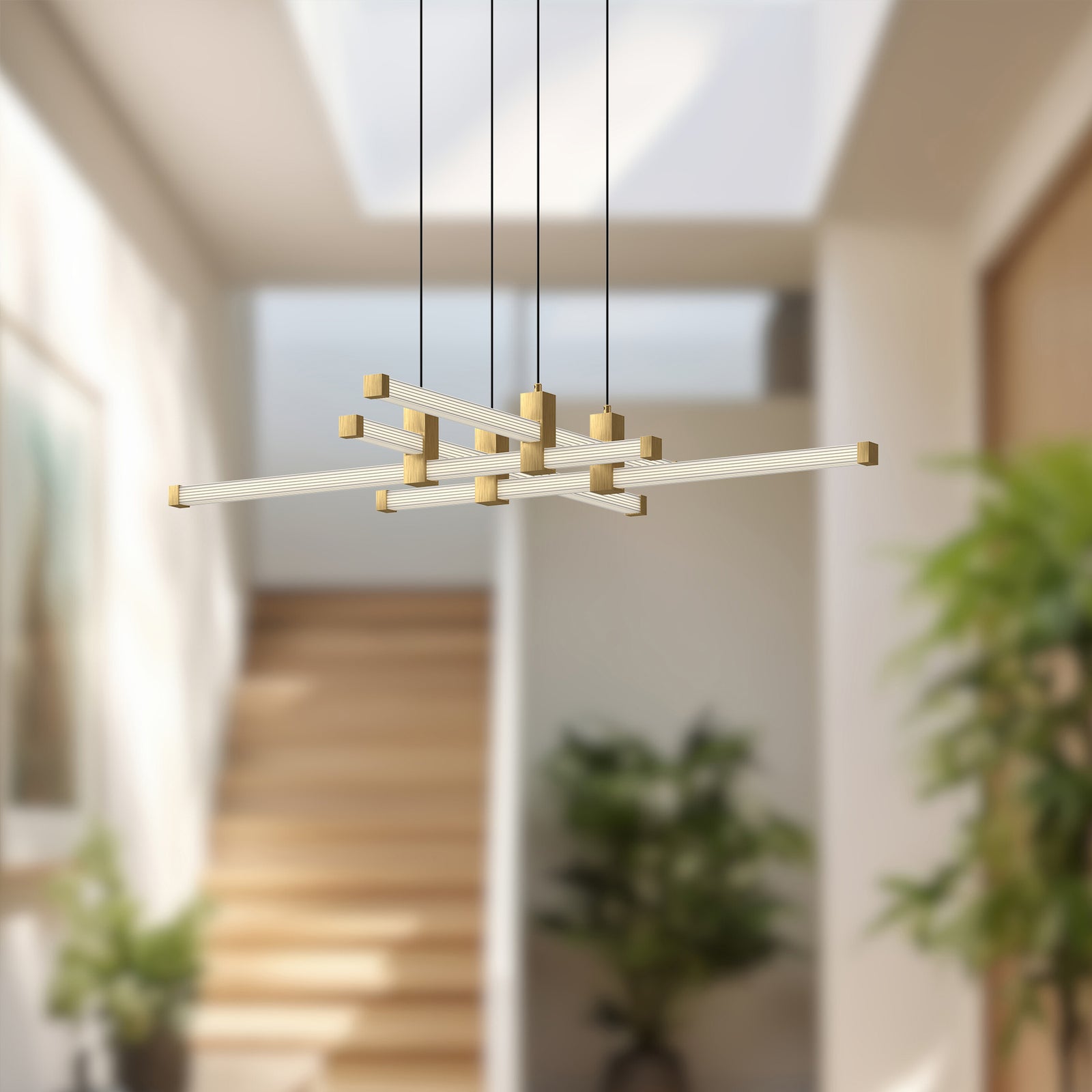 Blade 34-in Brushed Gold LED Chandeliers