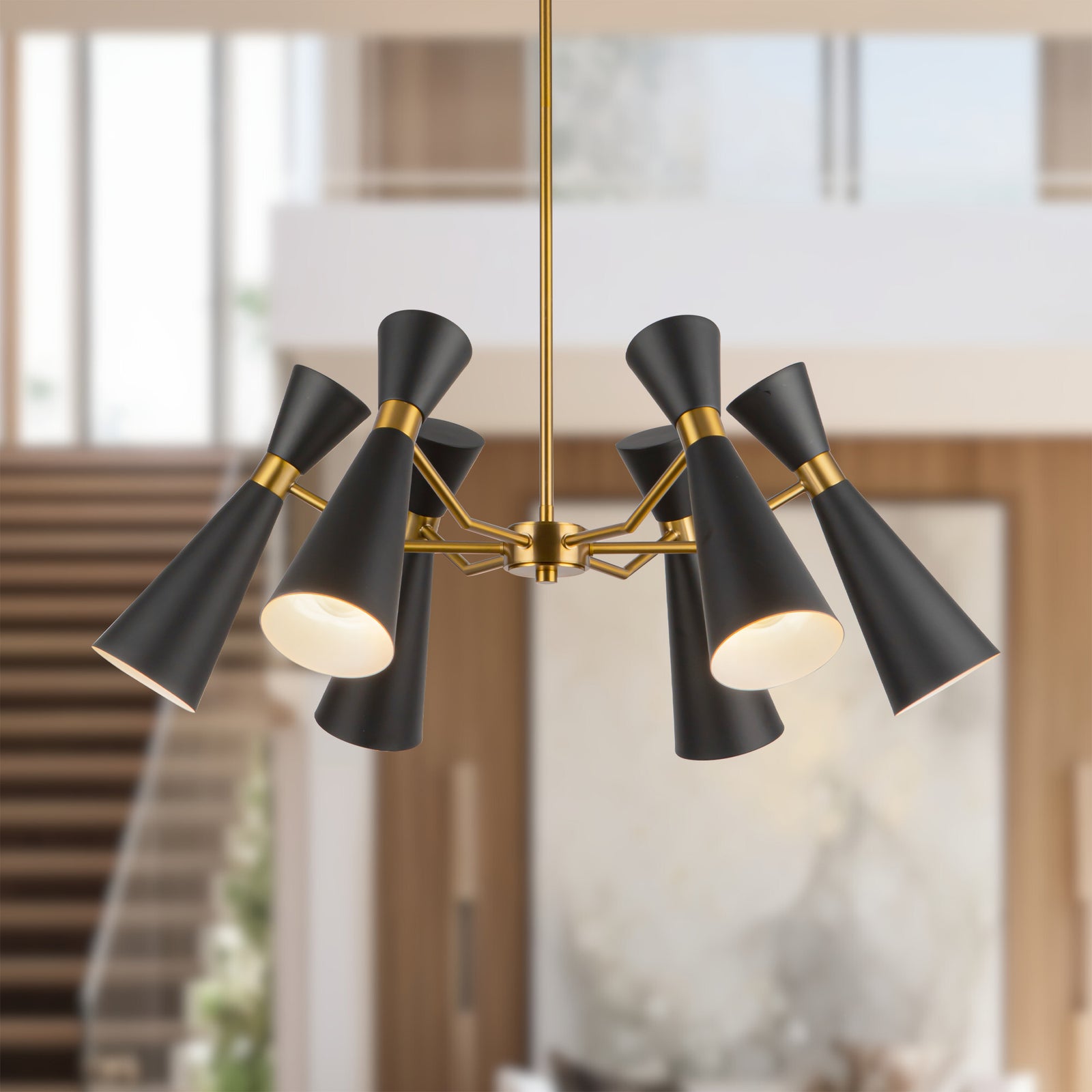 Blake 32-in Matte Black/Aged Gold Socket Chandelier