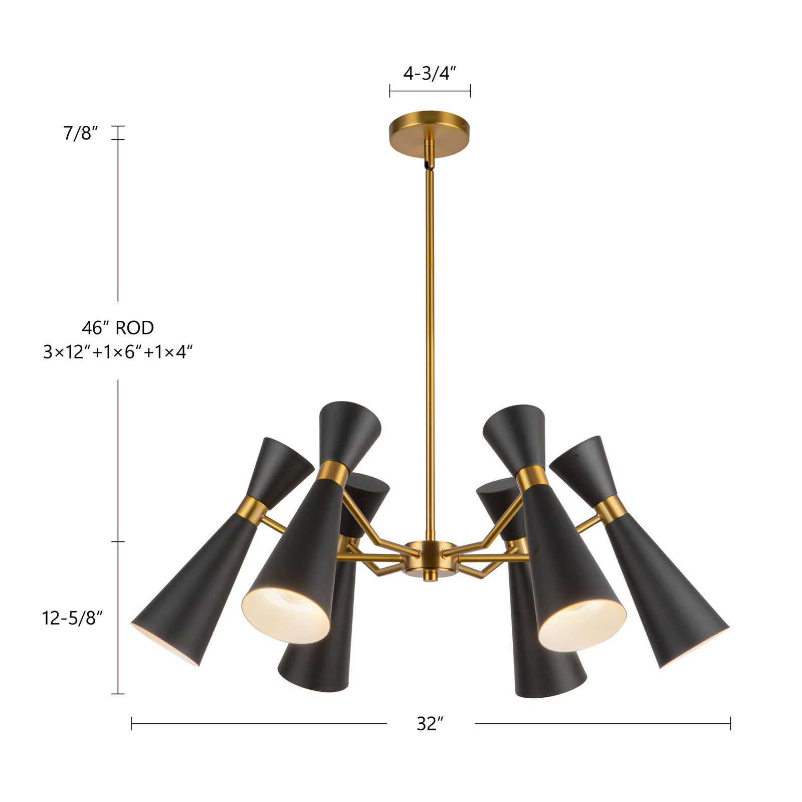 Blake 32-in Matte Black/Aged Gold Socket Chandelier