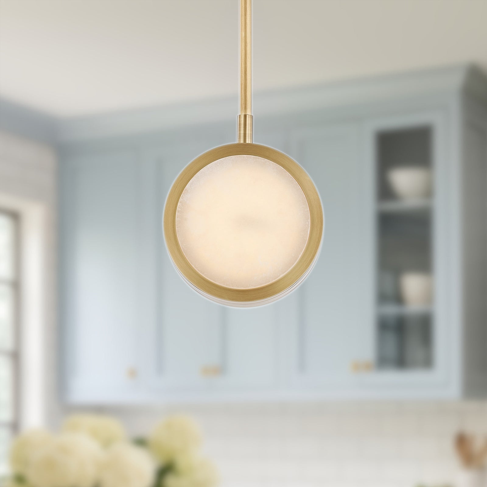 Blanco 6-in Vintage Brass/Alabaster LED Pendant